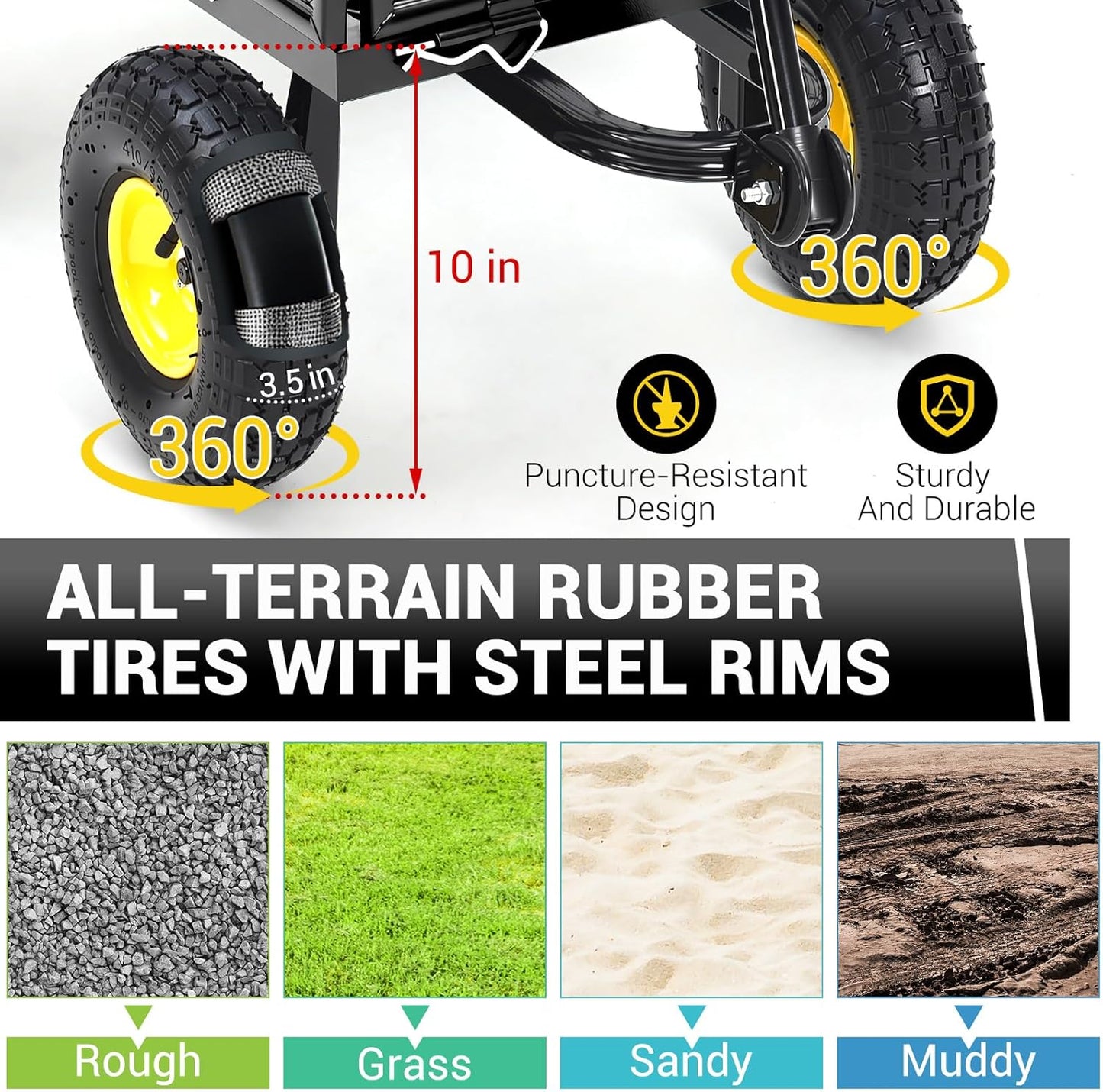 Heavy Duty Steel Garden Cart, 550 LBS 3 in 1 Pullable Metal Garden Wagon with 10" Wheels, 180° Rotating Handle and Removable Sides for Farm, Yard