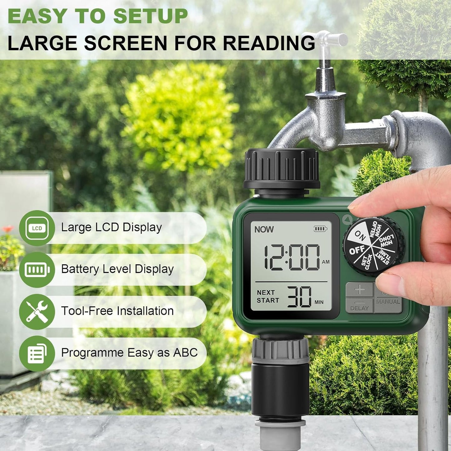 2 Pcs Sprinkler Timers, XinFuturse Water Timer, Programmable Garden Hose Timer with Rain Delay, Manual& Automatic Watering System, Waterproof Irrigation Controller Watering Lawn Evenly& Efficiently