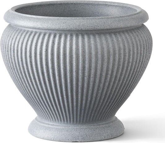 ARBORA 18" Cannes Urn Polyresin Indoor and Outdoor Planter with Stone Blend Concrete Gray Finish - Durable, Weatherproof, Lightweight, Large Plant Pot for Patio, Garden, Deck, Entryway