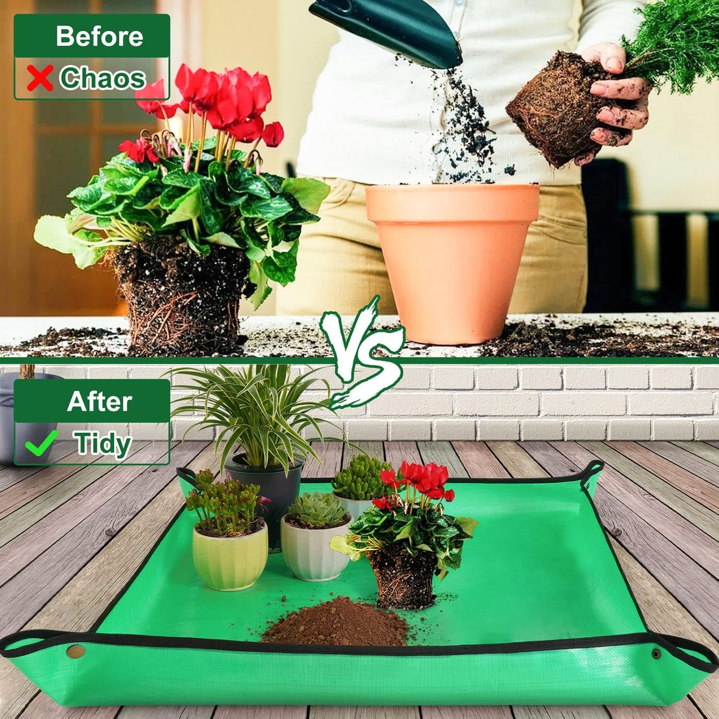 2 PCS 27 "x 27" Repotting Mat for Indoor Plant Transplanting and Mess Control Thickened Waterproof Potting Tray Foldable Succulent Potting Mat Portable Gardening Mat Green