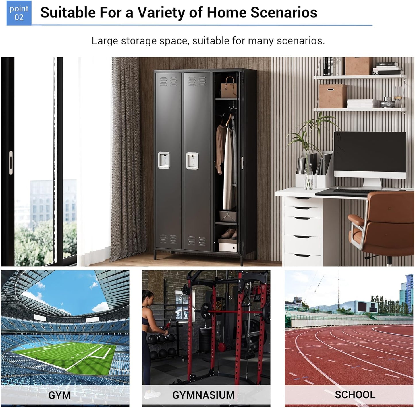 72" Metal Lockers for Employees with 3 Door, Black Metal Storage Cabinet with 9 Hooks, Industrial Locker, Assembly Required, for Gym, School, Classroom, Home, Office, Industrial