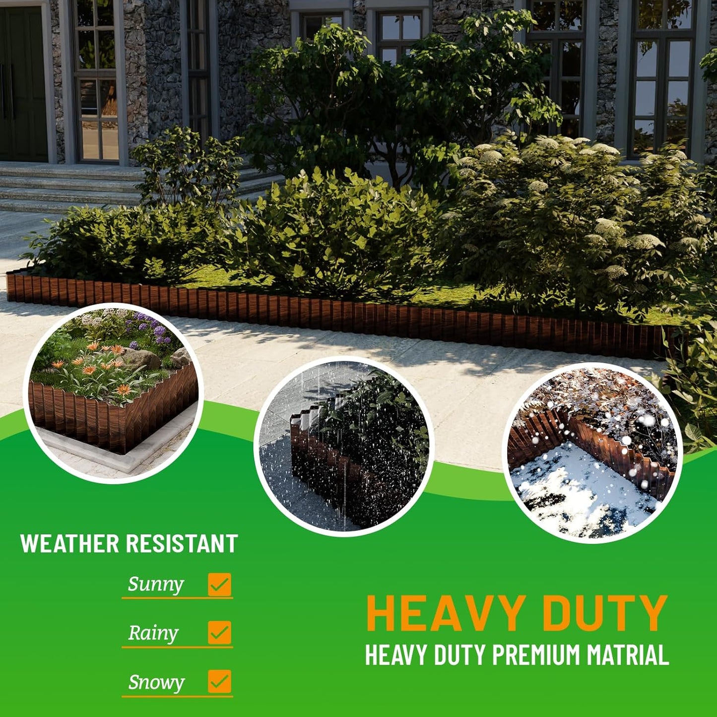 SnugNiture Corrugated Metal Garden Edging 4" x 100', Sturdy Lawn Landscape Edging Border, Fence for Garden, Flower Bed and Yard (Brown)