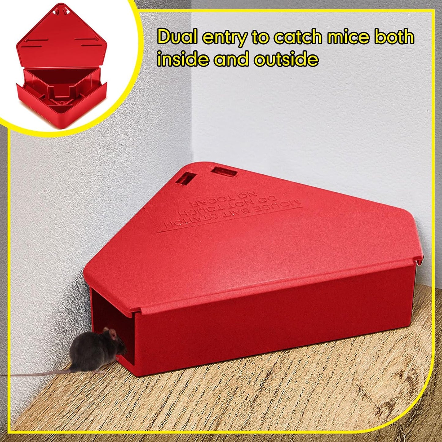 Qualirey 12 Pcs Mice Station with Key Triangle Bait Station Reusable Rodent Trap Bait Box, Keeps Children and Pets Safe Indoor & Outdoor, Bait Not Included, Suitable for Small Mice (Red)