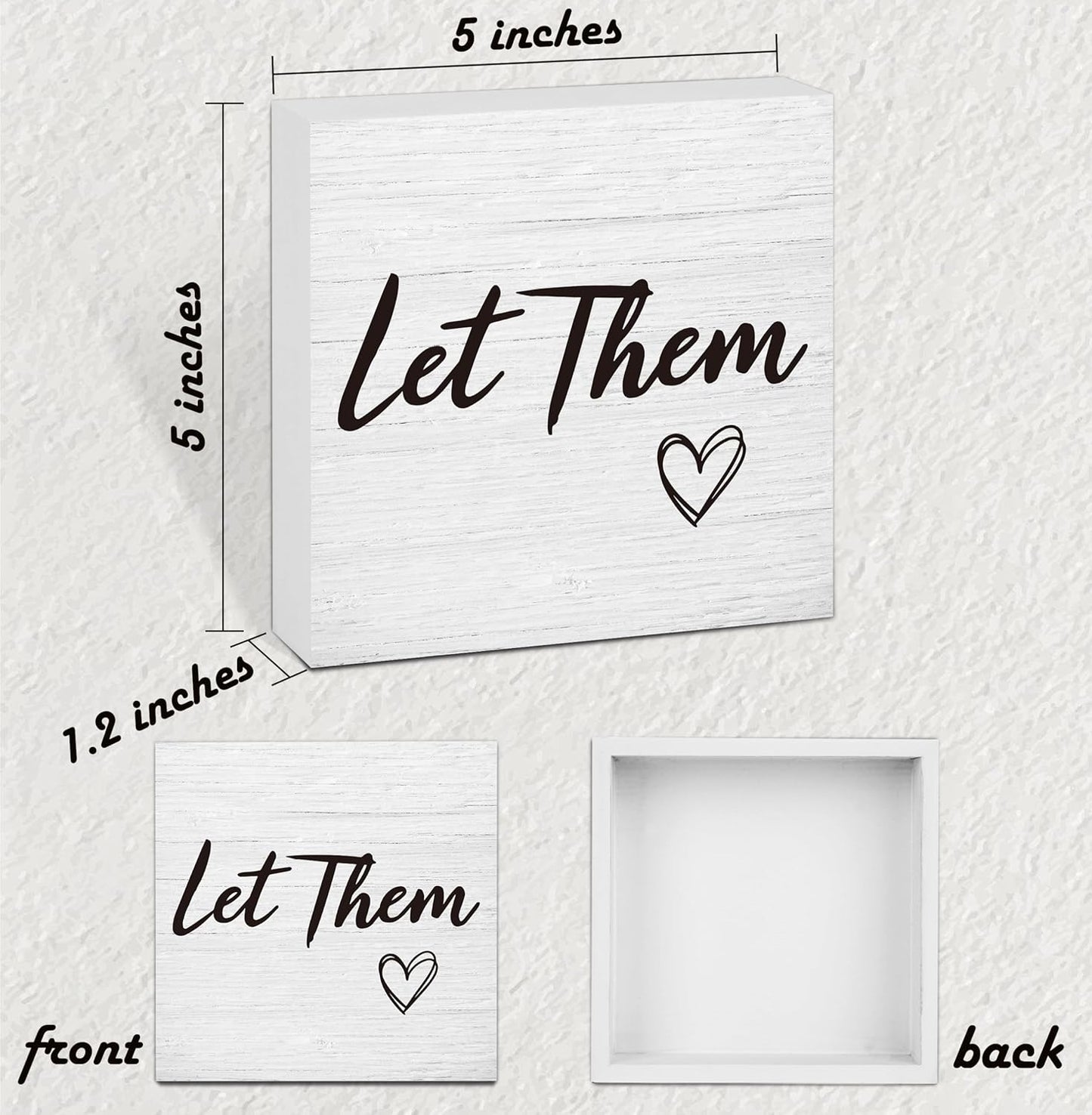 Let Them Wooden Sign, Office Decorations for Work, Let Them Mental Health Rustic Wood Box Signs 5x5 Inch, Desk Shelf Tabletop Decor for Home Cubicle Decor, Office Gifts for Coworkers Women