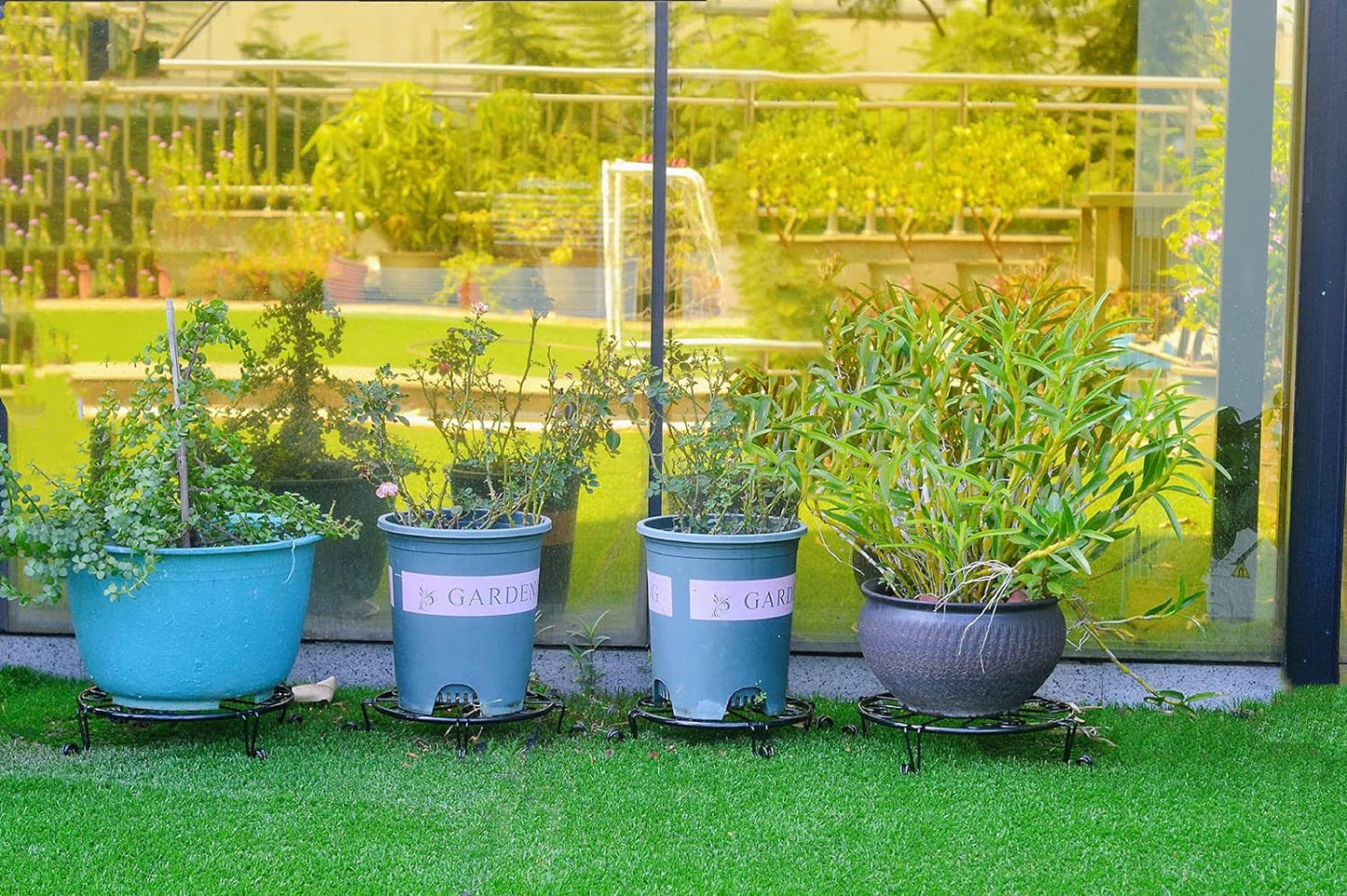 2 packs 12" Black Metal Plant Stands Heavy Duty Plants Holder Outdoor Indoor, Round Wrought Iron Sturdy Flower Planter Pot Stand, Corner Gardening Inside Potted Plant Risers - 12Inches