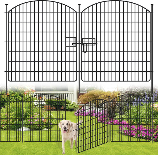16 Panels No Dig Garden Fence with Gate, 32in x 38.6ft Decorative Dog Fence Outdoor for Yard, Tall Animal Barrier Fencing Rustproof Metal Garden Edging Border, Temporary Fencing for Outdoor, Patio