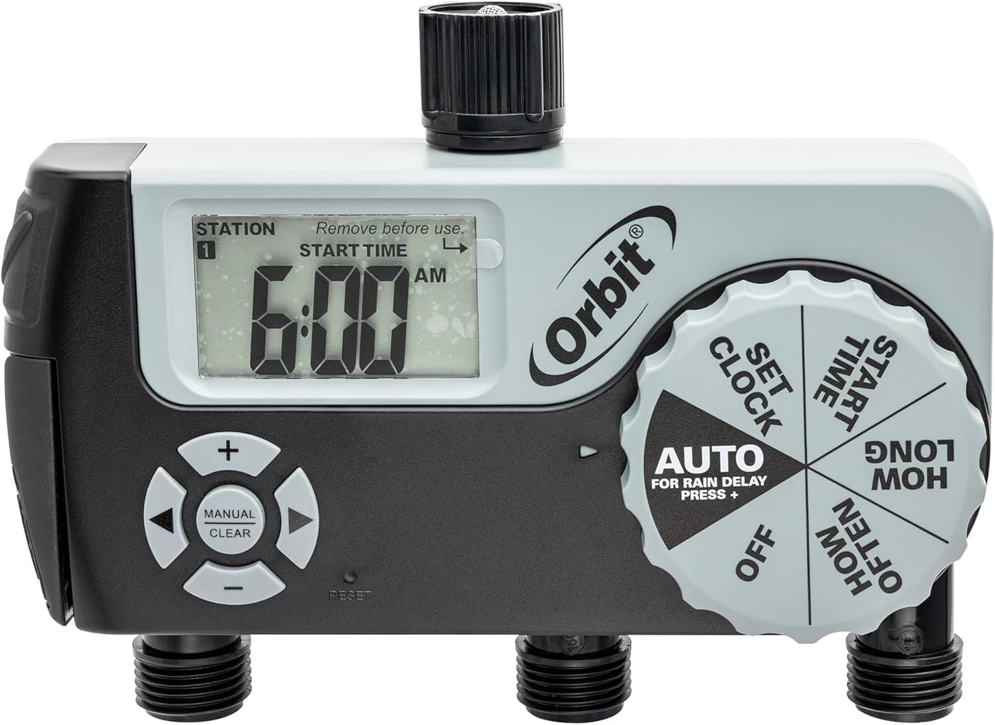 Orbit 56233D 3-Outlet Digital Watering Timer, 3 valves, Black and Gray