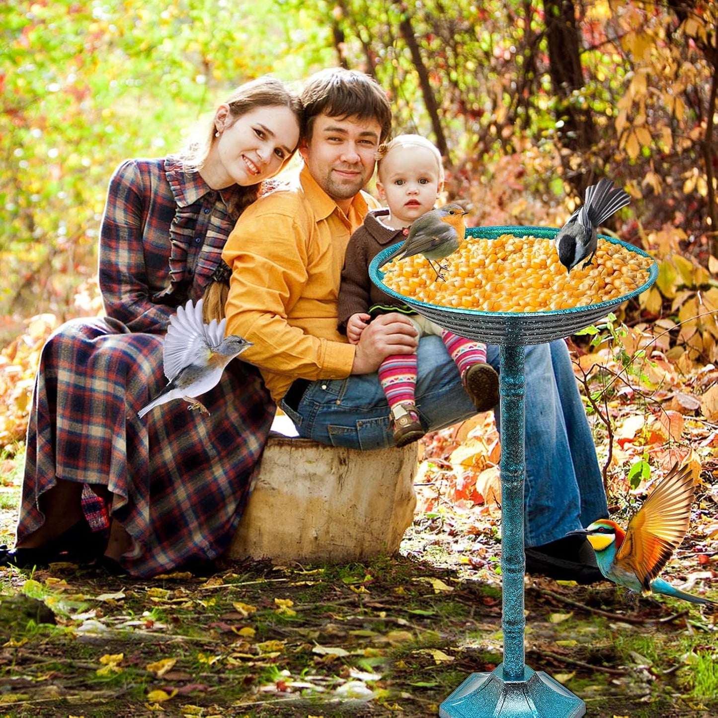 Metal Bird Bath for Outside, Freestanding Garden Metal Birdbaths with Stable Upgrades Stake, Easy to Clean Birdfeeder for Outdoors Garden Yard Lawn Decor(Blue)