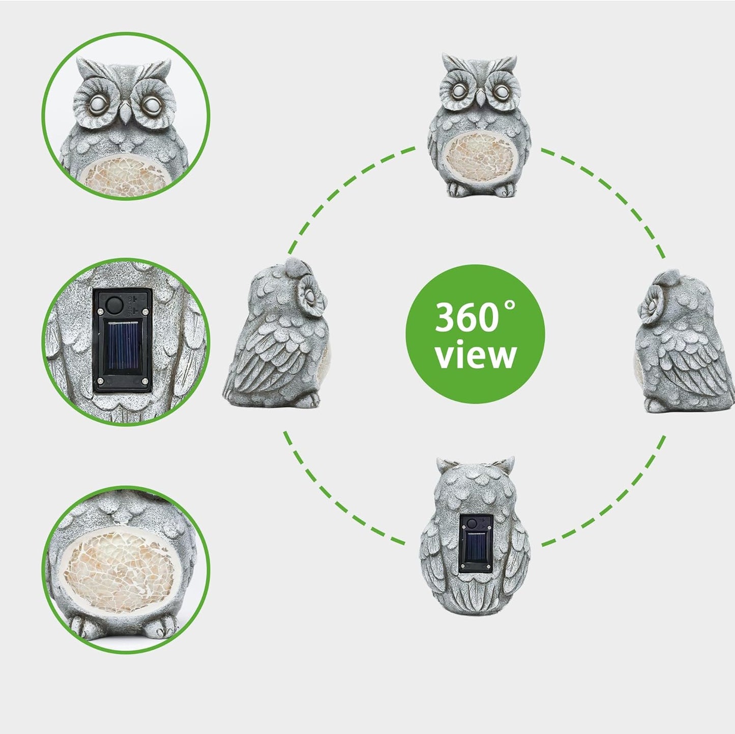 Solar Owl Garden Statues Outdoor Decor Resin Owl Figurine with Solar Light for Patio,Balcony,Yard,Lawn Ornament,Perfect Garden Gift