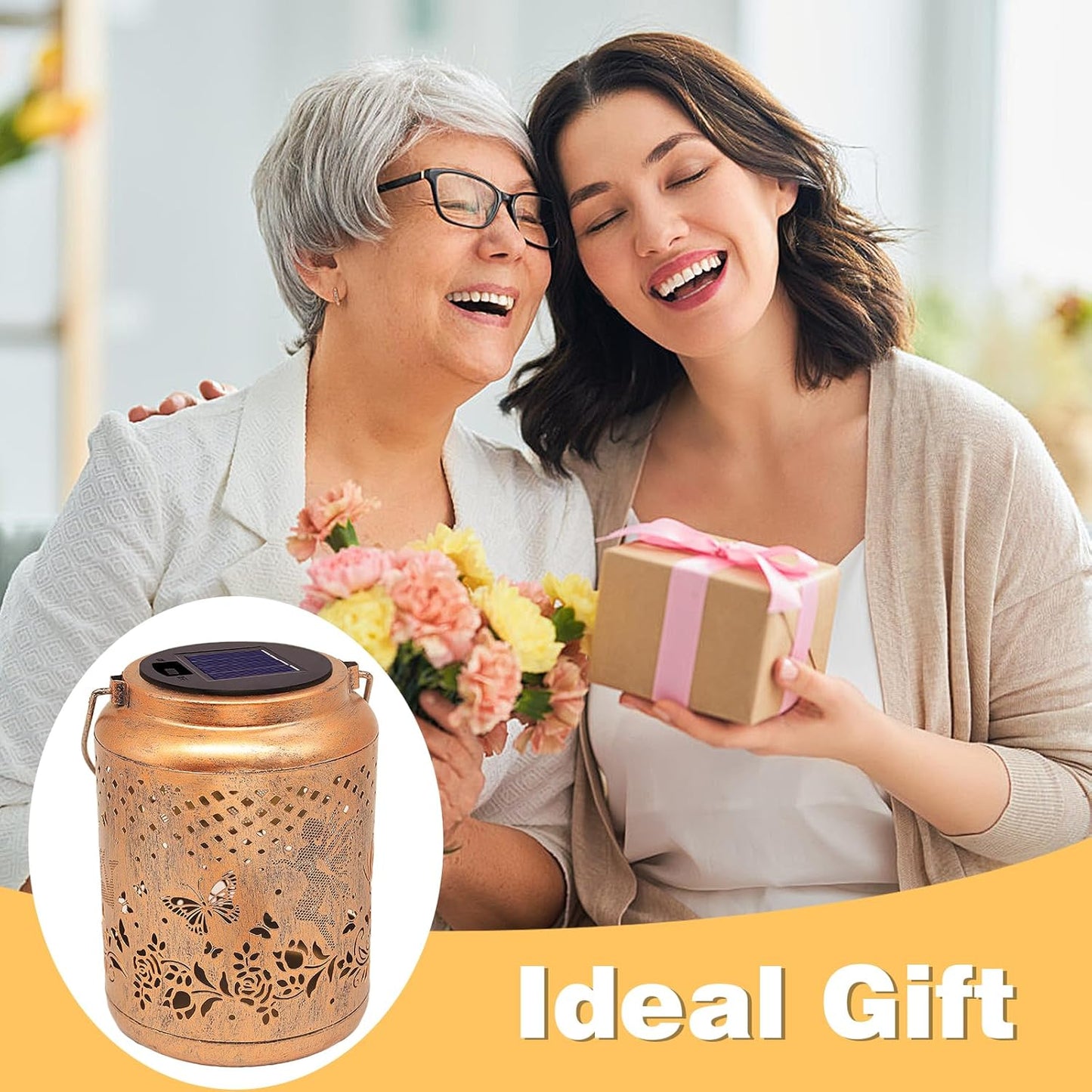 Solar Lanterns Outdoor Hanging Lantern Lights, Fairy Butterfly Metal Decor Lantern Waterproof Solar Lights LED Decorative Outside for Garden Yard Patio Lawn Birthday Gifts for Mom Grandma Women