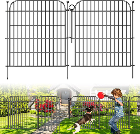 5 Panels No Dig Decorative Garden Fence with Gate, Total 11.8 ft(L) x 32 in(H) Animal Barrier Border for Dog, Rustproof Metal Wire Panel Border for Yard, Temporary Tall Fencing with Ground Stakes