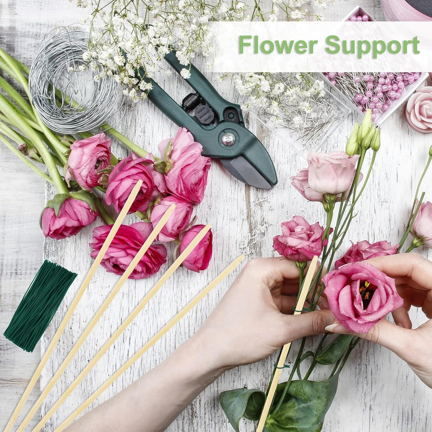 120 PCS Bamboo Plant Stakes 18 Inch, Wood Plant Support for Gardening for Potted Floral Plant, Indoor Wooden Sign Posting Garden Stick, Crafts Sticks with 120 PCS Wires(4")