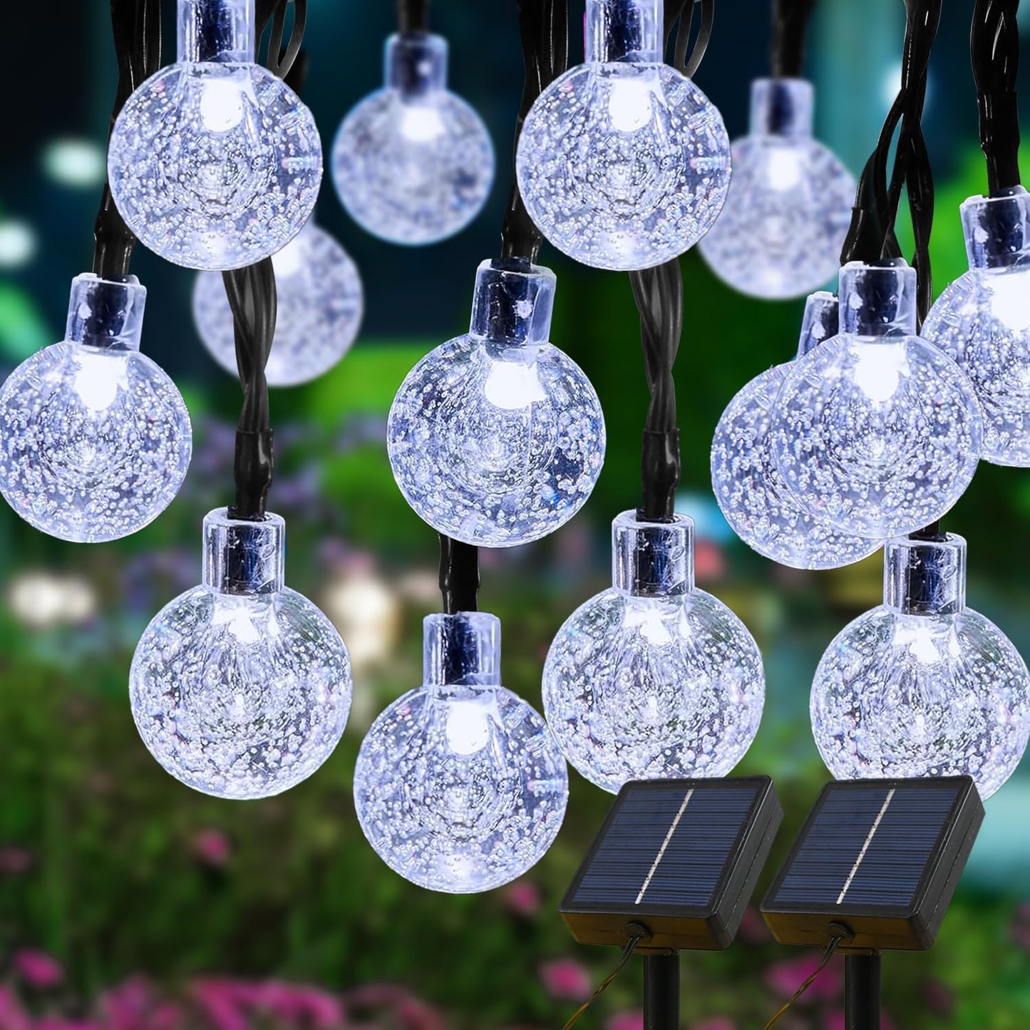 Solar Lights Outdoor Waterproof, 2 Pack Total 120LED 72FT Solar String Lights for Outside with 8 Modes, Outdoor String Lights Crystal Globe Patio Lights for Garden Yard Party Decor (Cool White)