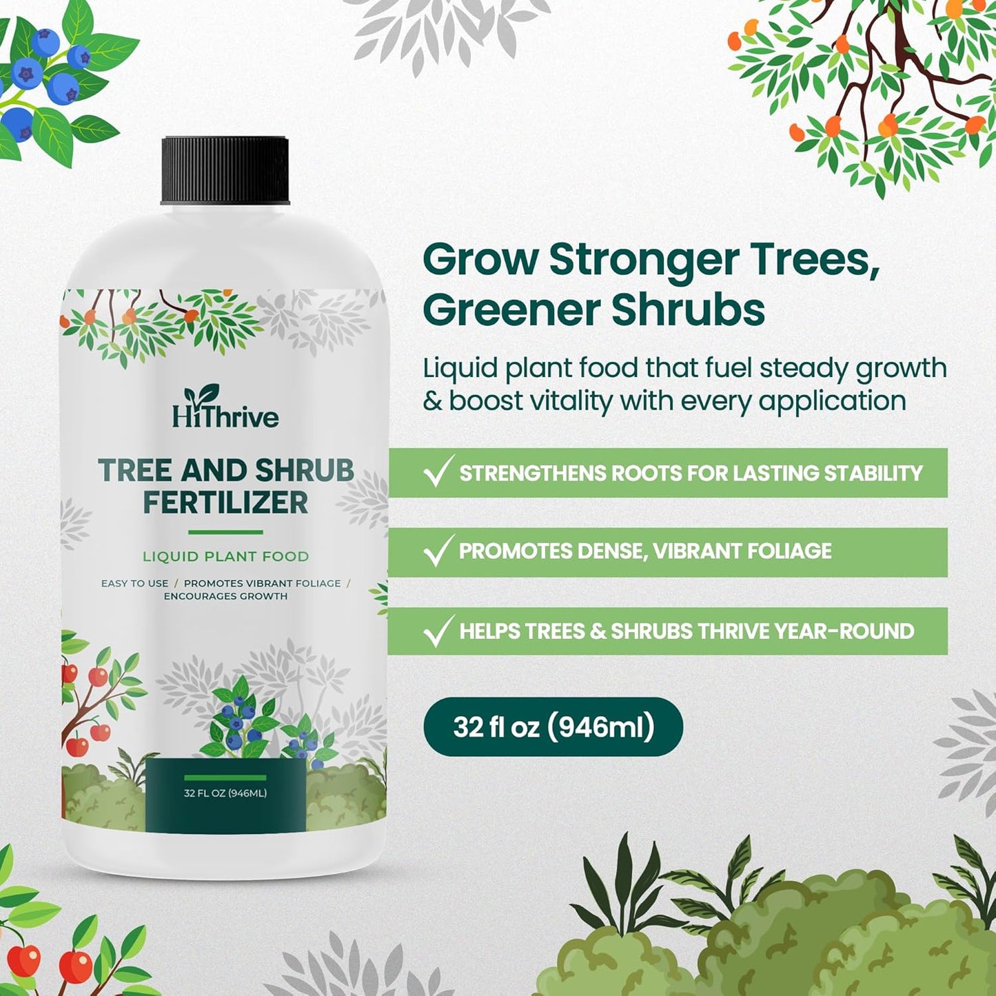 32oz Tree and Shrub Plant Food - Makes 32 Gallons of Tree and Shrub Fertilizer, Liquid Plant Fertilizer for Healthy Roots, Foliage & Year-Round Growth, Nutrient-Rich Formula for All Trees & Shrubs
