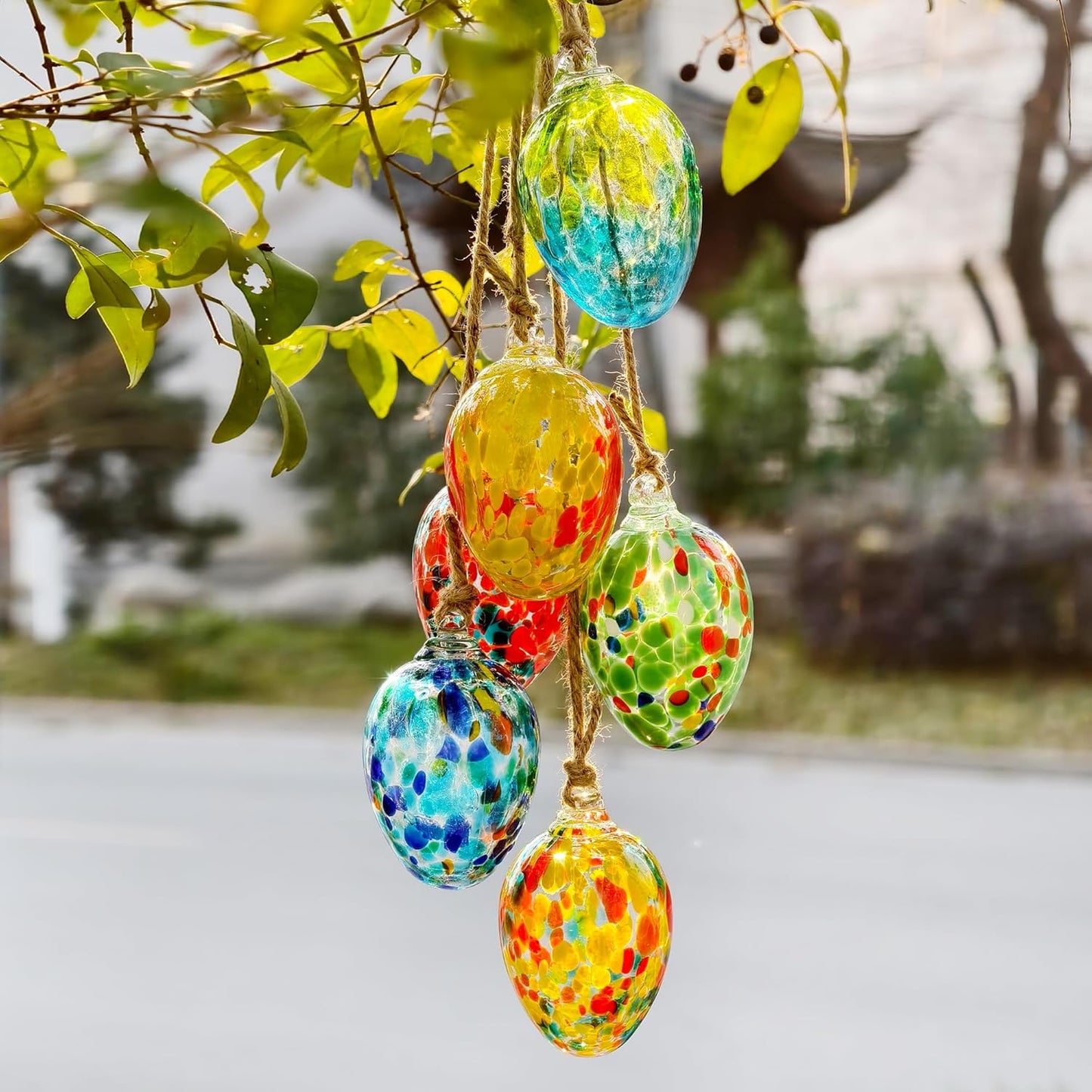 6pcs Hanging Garden Gazing Ball, Hand-Blown Glass Witch Ball for Outdoor Garden Décor
