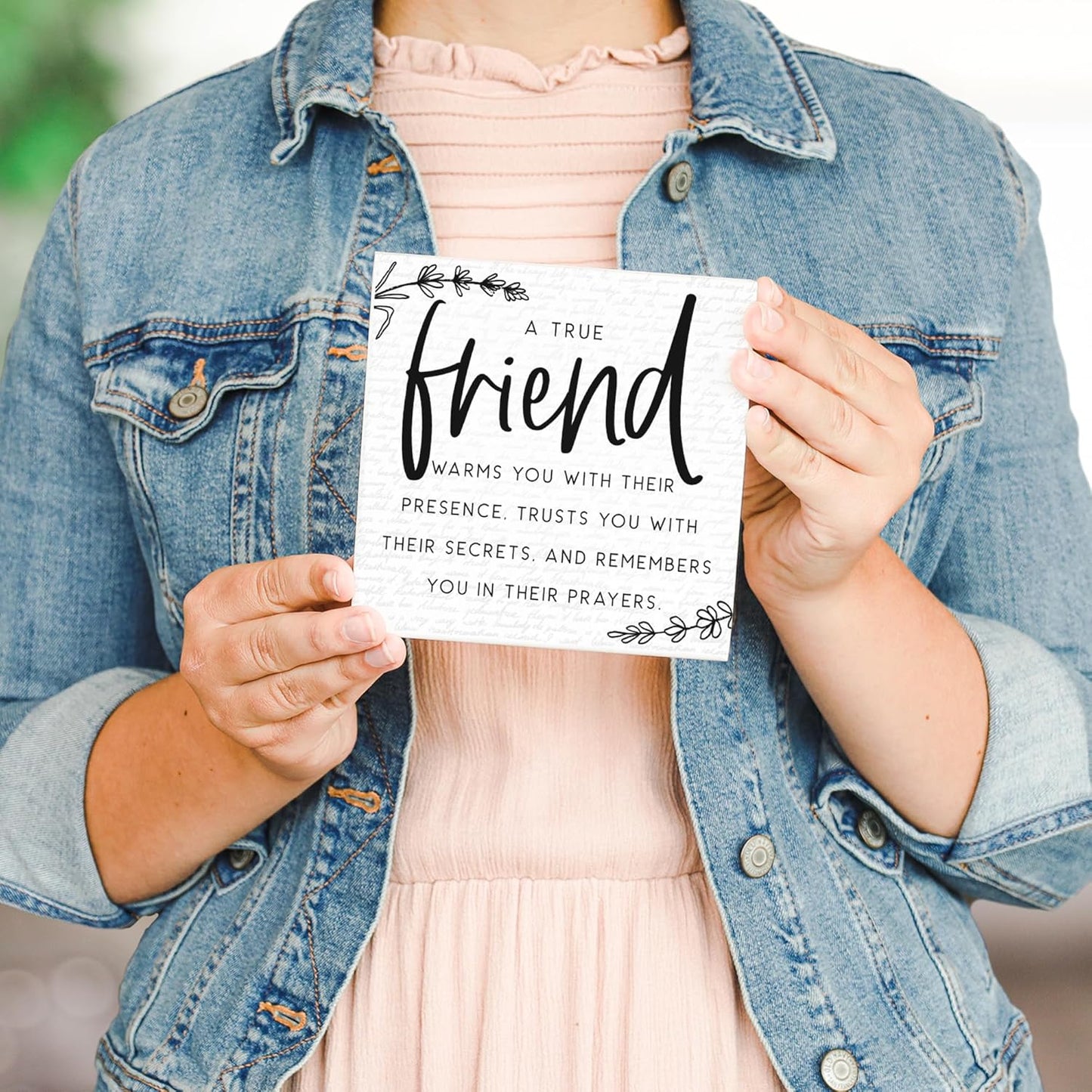 Simply Said, INC A True Friend 5.25 inch Wood Block Sign, Friendship Small Talk Square Rustic Wooden Plaque, Made in USA, STS1797