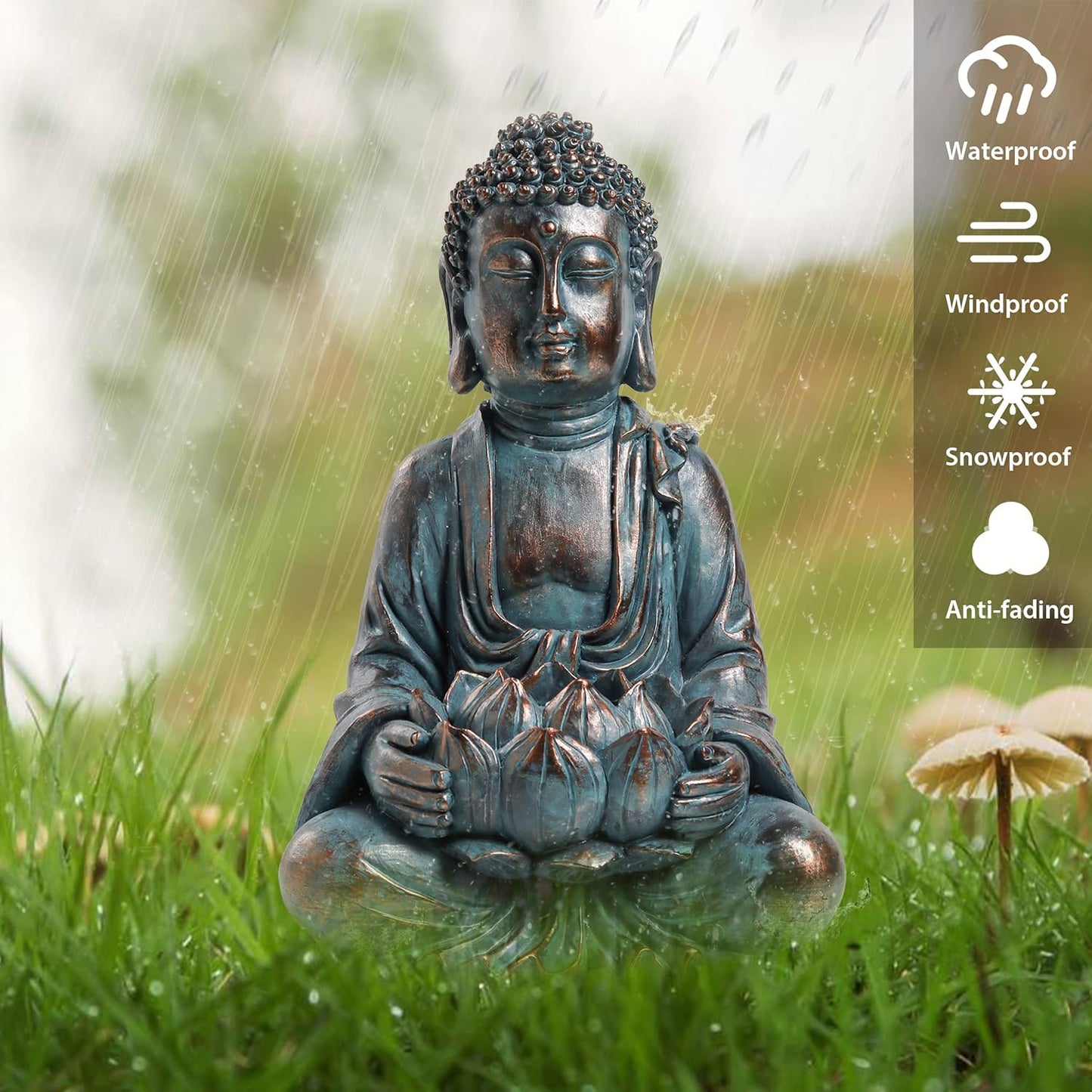 TERESA'S COLLECTIONS Meditating Buddha Statue for Garden Decor with Outdoor Solar Lights, Large Resin Outdoor Decor Garden Statue Sculpture for Home Lawn Yard Decor Gifts for Dad and Mom, 7.1''