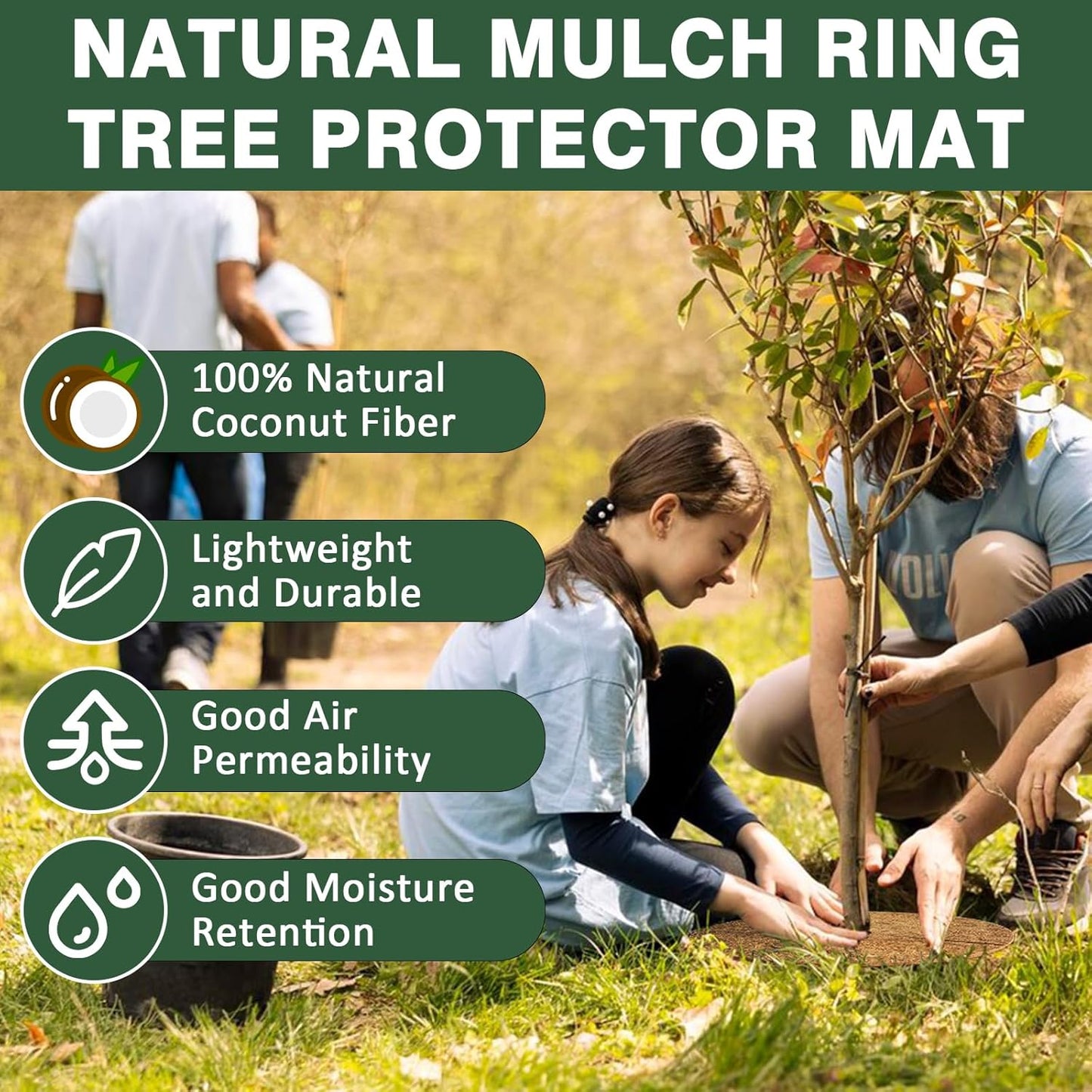 ZeeDix 4 Pack 18 Inch Coconut Fiber Tree Mulch Ring, 100% Natural Coco Coir Tree Ring Mulch Mat, Coconut Coir Discs Plant Cover Tree Protectors Mats Mulch Rings for Landscaping Trees Outdoor Plants