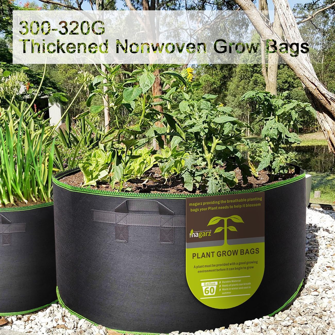 4-Pack 60 Gallon Fabric Flower Pots Garden Felt Grow Bags with Handle (Black)