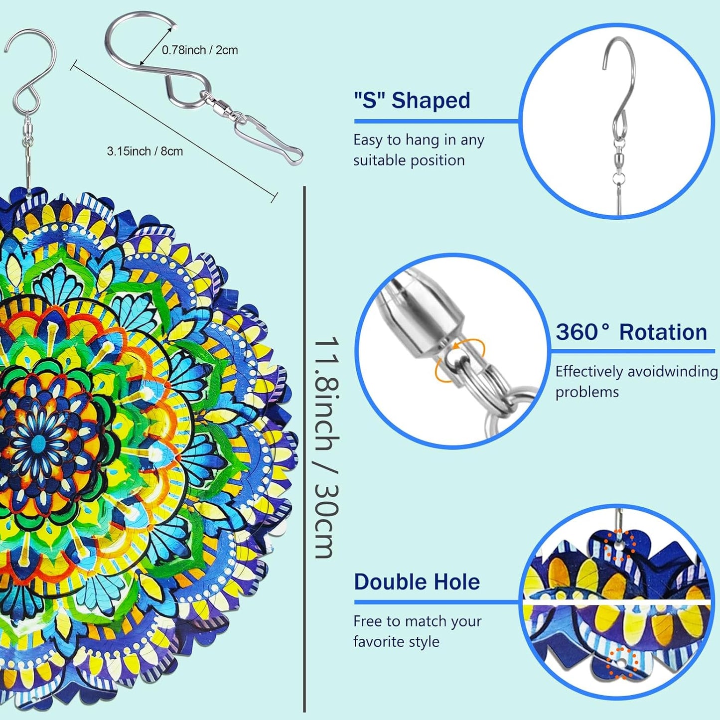 Wind Spinners Flowers Lucky Star 12 inch 3D Stainless Steel Laser Cut Metal Art Geometric Pattern Wind Sculpture Hanging for Yard Garden Decorations Gifts Indoor Outdoor