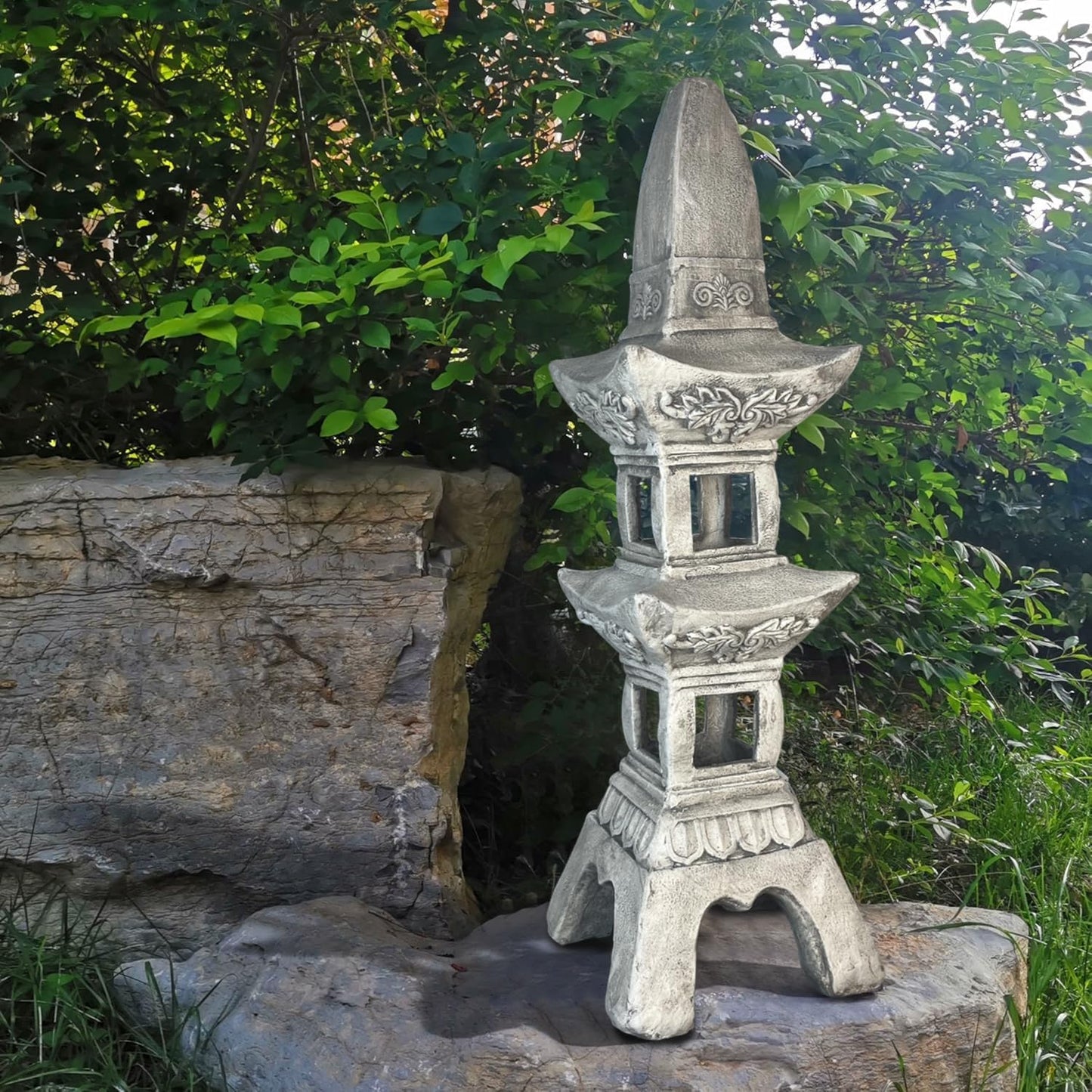 35.5’’High Asian Zen Pagoda Magnesium Oxide Tall Lantern Statue Outdoor Sculpture for Garden Backyard Decor Pagoda Statue Miniature Tower Lantern Landscape Garden Decoration