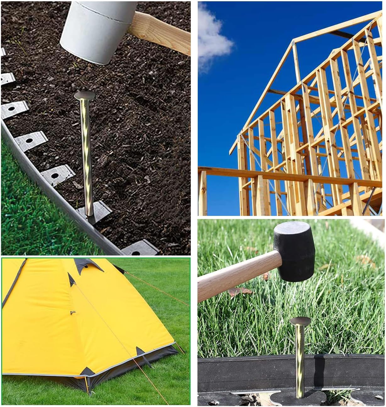 100 Pack - 8" Solid Galvanized Non-Rust Metal Garden Stakes, Spiral Landscape Edging Spikes/Anchors, for Paver Edging, Weed Barriers, Turf, House Construction, Carpentry Nail, Tent, Garden Plants