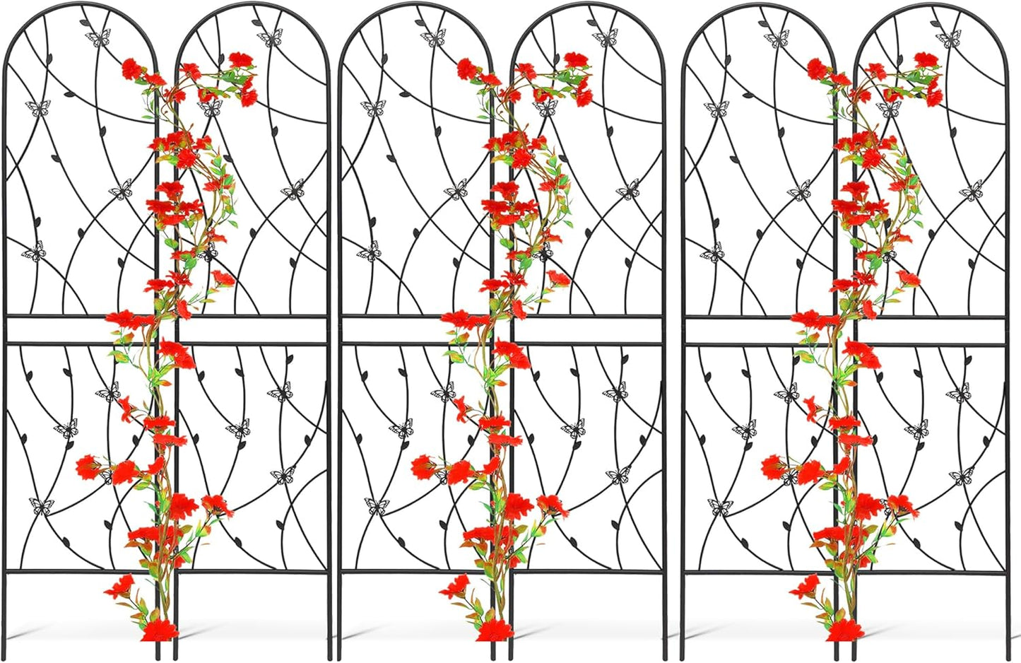 6 Pack Metal Garden Trellis 6FT Outdoor Garden Fence Rustproof Trellis for Climbing Plants Support Roses Flower Lawn Decoration, Black 71" Tall