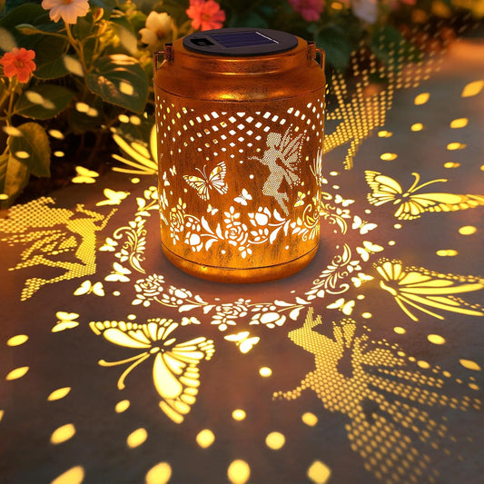 Solar Lanterns Outdoor Hanging Lantern Lights, Fairy Butterfly Metal Decor Lantern Waterproof Solar Lights LED Decorative Outside for Garden Yard Patio Lawn Birthday Gifts for Mom Grandma Women