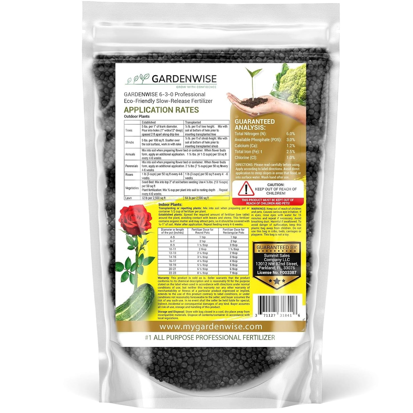 6-3-0 All-Purpose Professional Eco-Friendly Slow-Release Nitrogen Fertilizer with Iron & Calcium,Non-Burning, Enhances Soil Structure,for Indoor&Outdoor Plants,Vegetable Gardens (4 QUARTS)