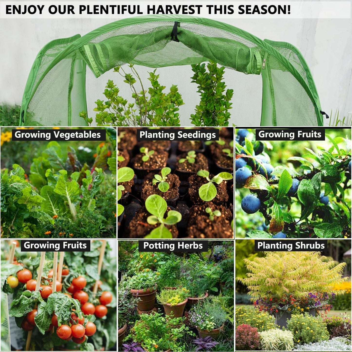 Pop Up Mesh Plant Cover 96’’x48’’x48’’, Garden Row Plant Cover for Raised Garden Bed, Plant Tent for Vegetables, Seedlings Fruits and Herbs Breathable Outdoor Lawn, Yard Use