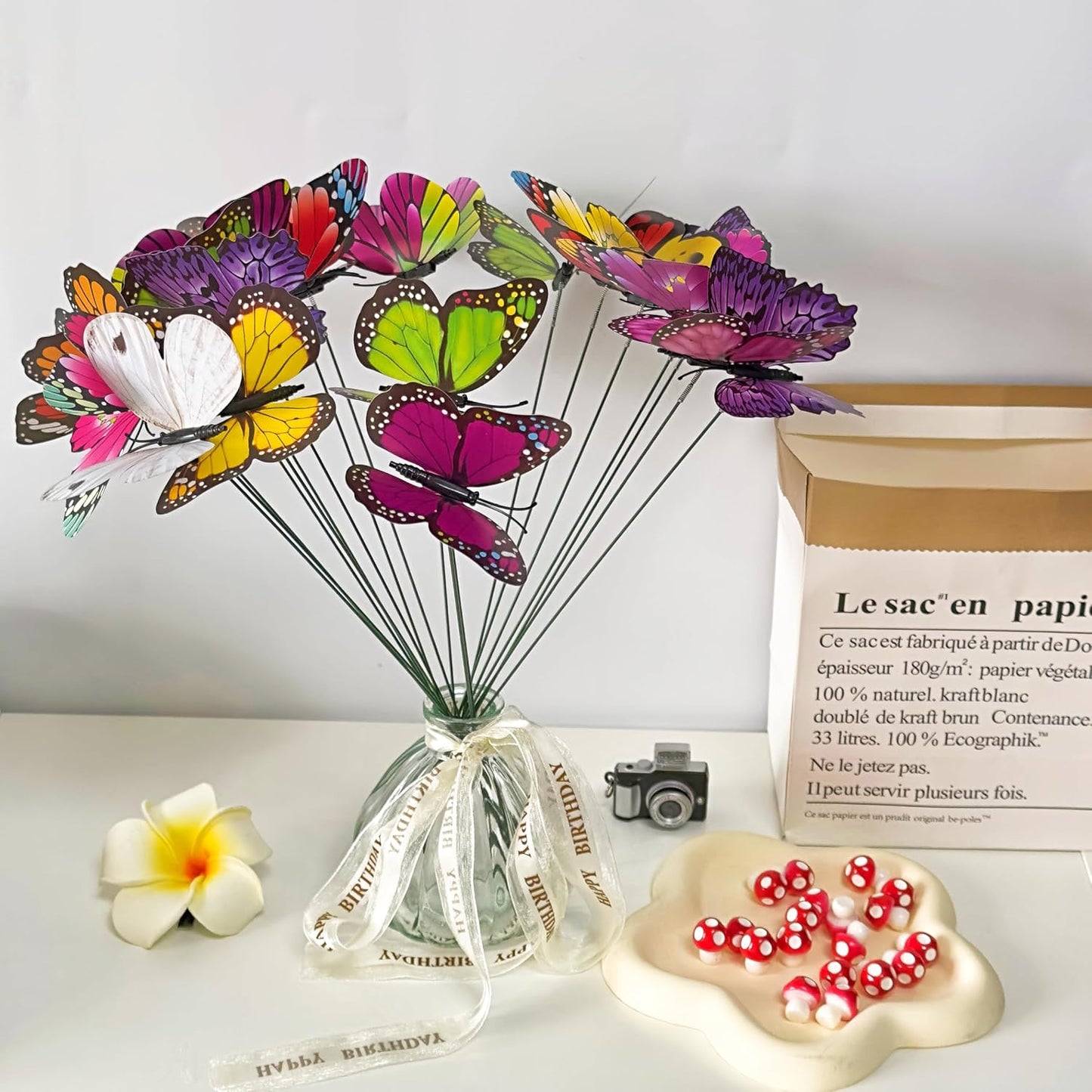 20pc Butterfly Stakes, 9.8in 3D Butterfly Garden Ornaments - Patio Decor for Indoor, Outdoor, Yard & Christmas