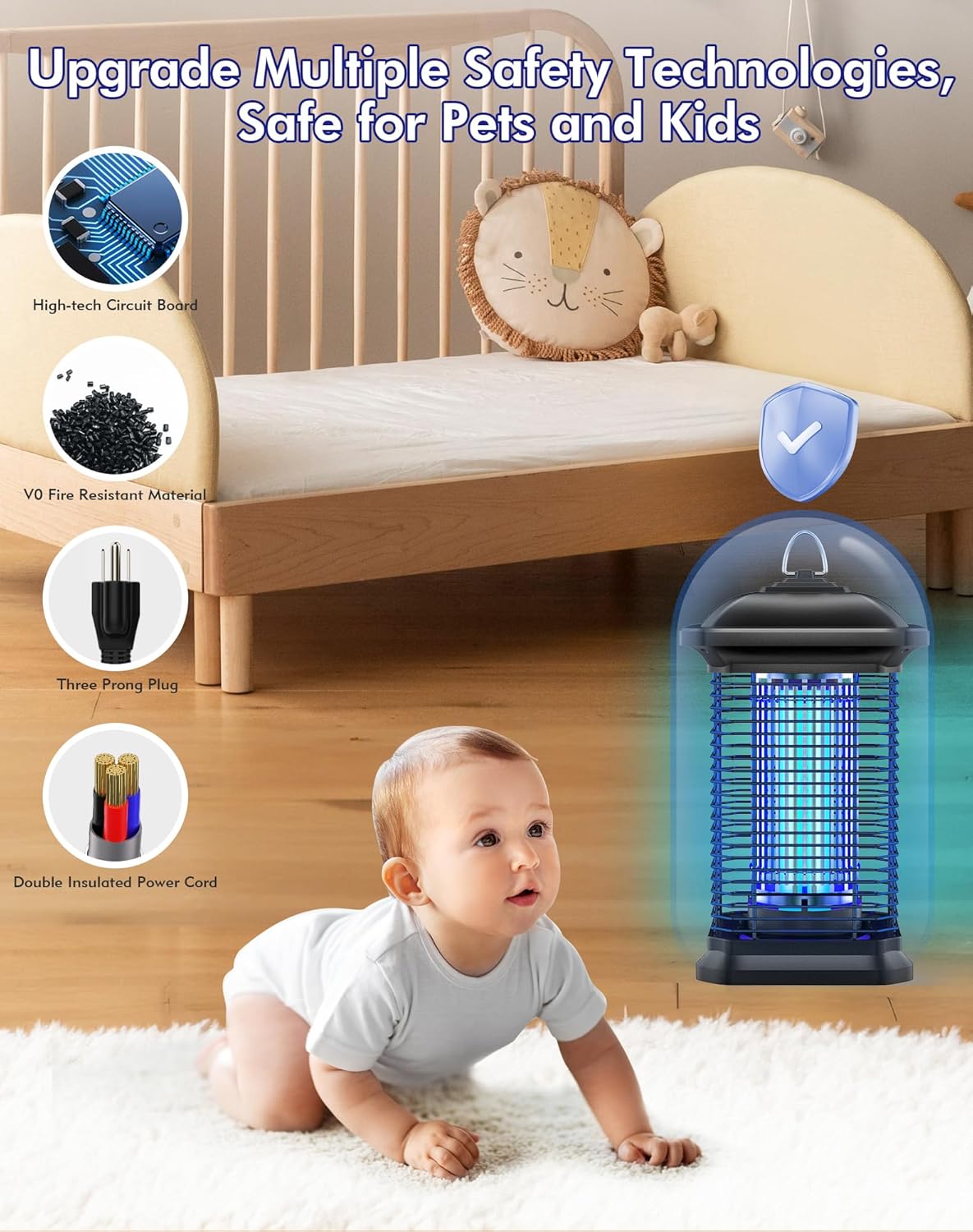 Bug Zapper for Outdoor & Indoor, 1/2 Acre Coverage Mosquito Lamp with 18W Bulb & 4400V High-Voltage, 100% Improvement in Mosquito Control Effect, Electric Fly Trap for Patio, Backyard, Home