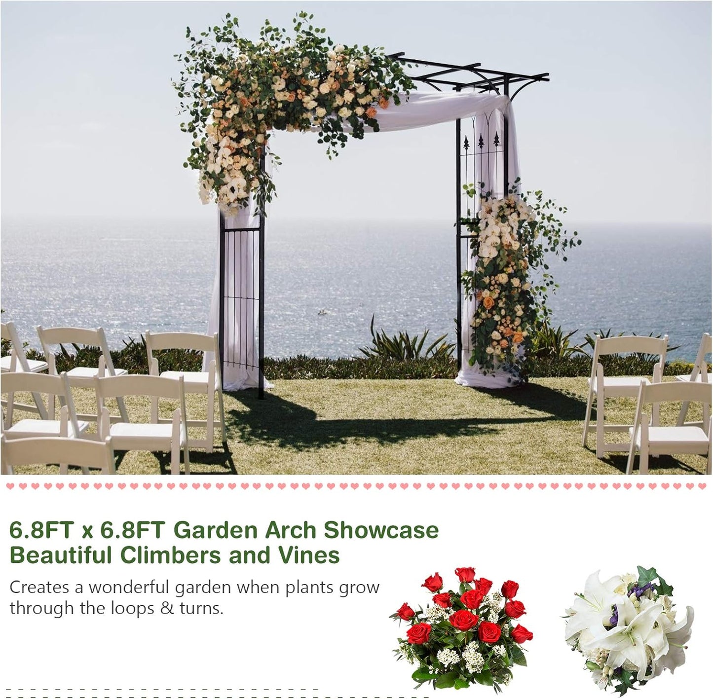 Giantex Garden Arbor Wedding Arch for Ceremony Party, Metal Trellis Archway for Climbing Plants Rose Grape Vines, Steel Frame Pergola Decoration for Backyard Patio Lawn Pathway, Easy to Assemble