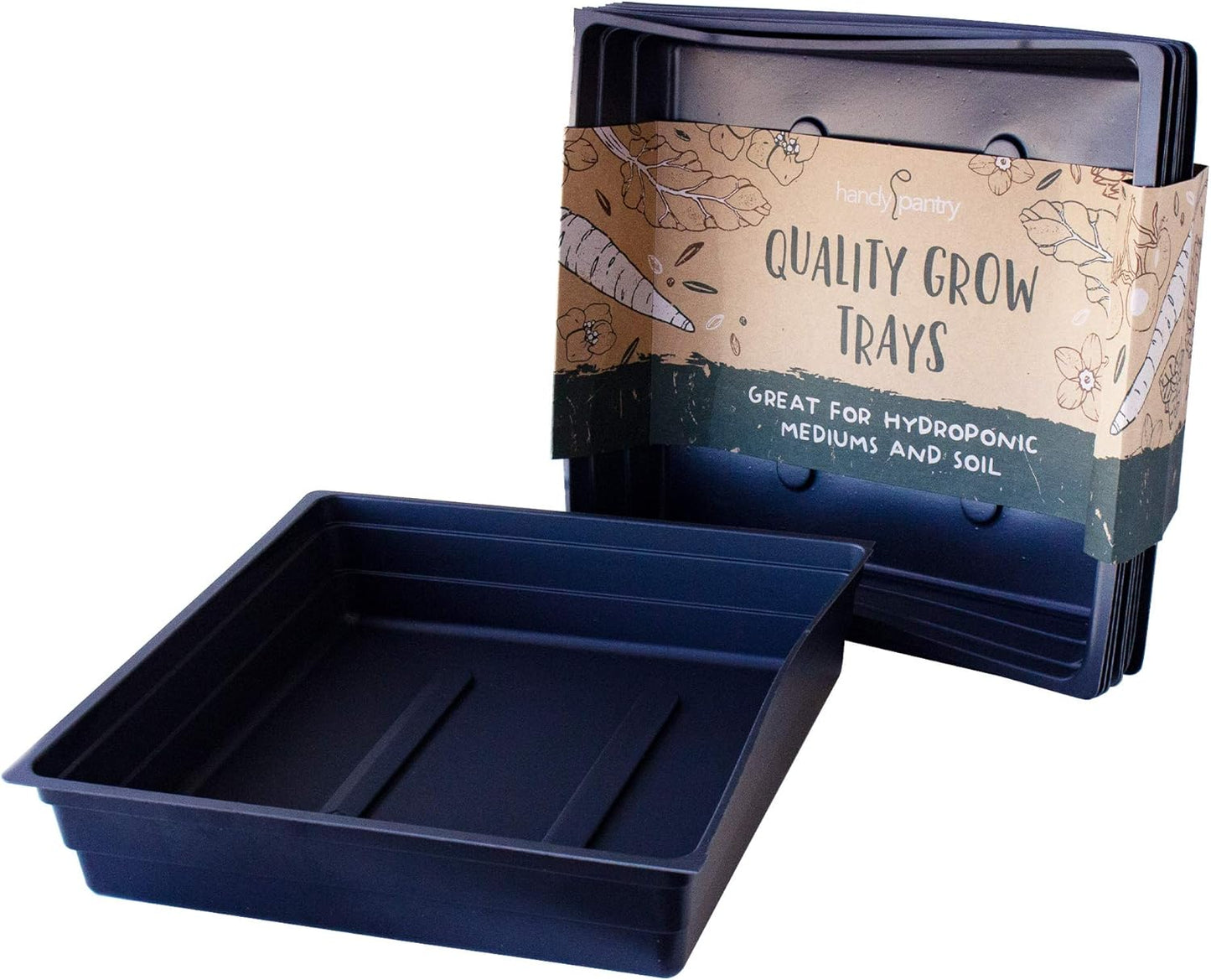 10-Pack 1010 Garden Growing Trays Without Drain Holes - 10" x 10" Plastic Plant Trays No Holes - Wheatgrass Sprouting Tray, Microgreens Seed Tray, Hydroponic Trays, Nursery Flats, Greenhouse Supplies