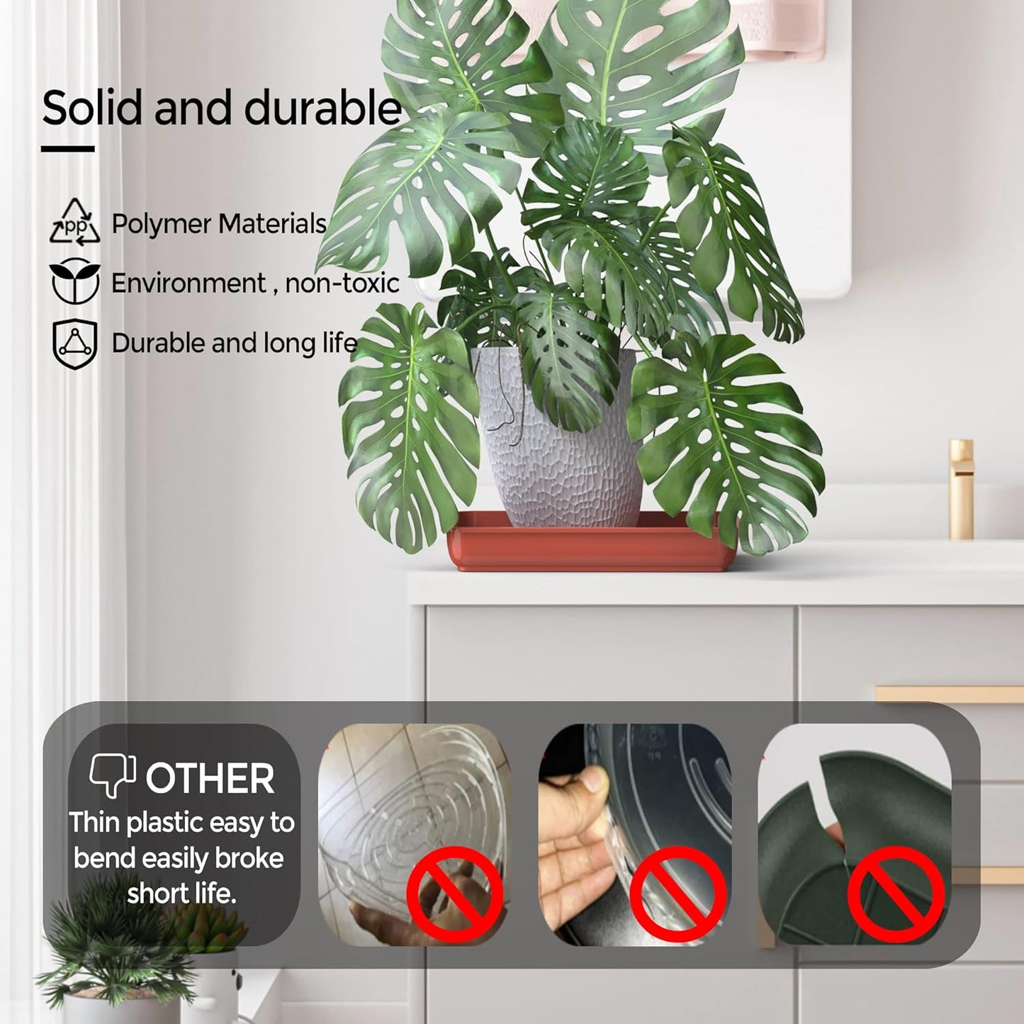 WAYNHUI Squared Plant Saucer 6/8/10/12/14/16/18Square Plastic Basin Tray Large/Small Water Receiving Tray (Red 12inch 5 Pack)