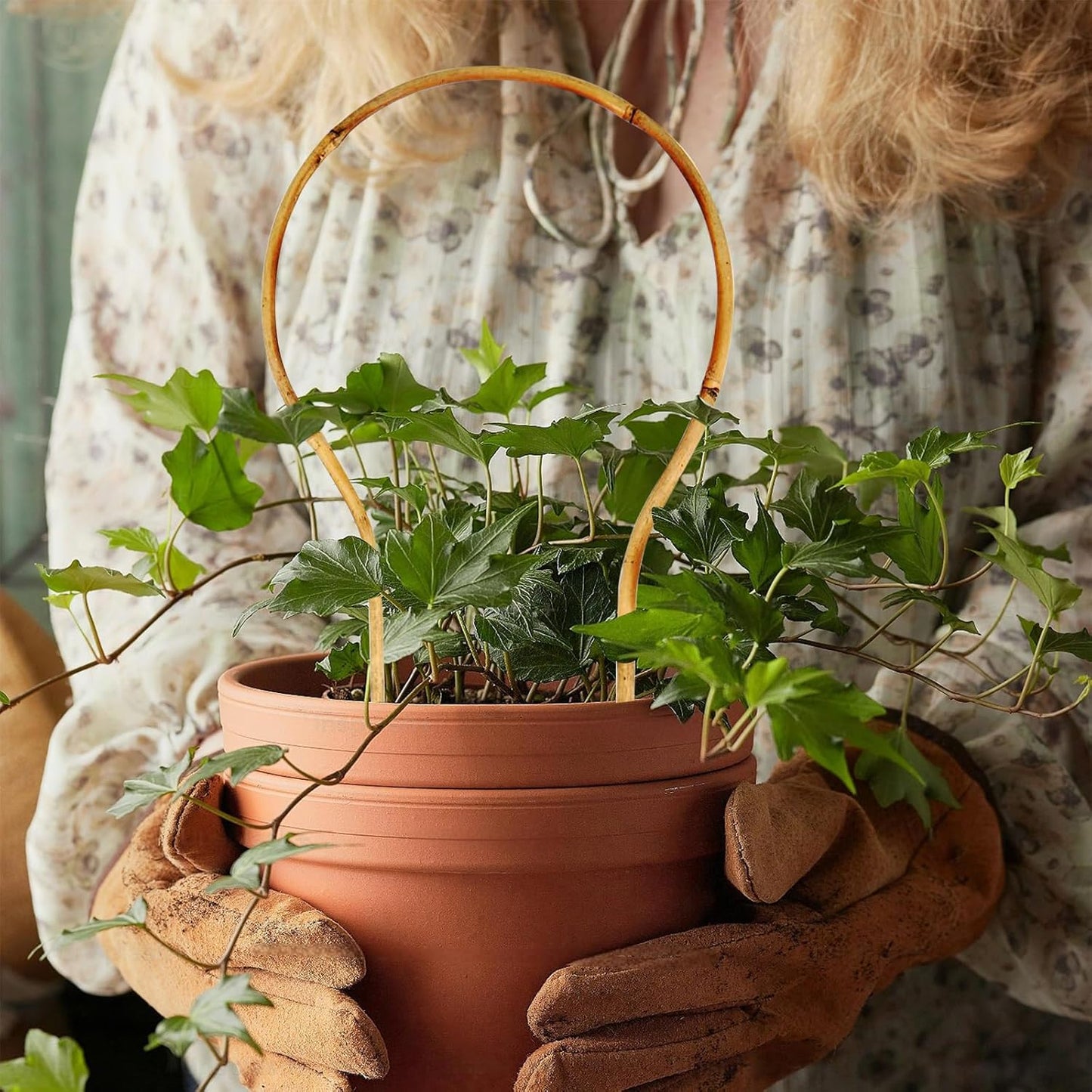 6 Pack Bamboo Trellis Round-Shaped for Potted Plant, 16 Inch Plant Support Stake for Climbing Vines, Decorative Hoop Stake for Potted Hoya