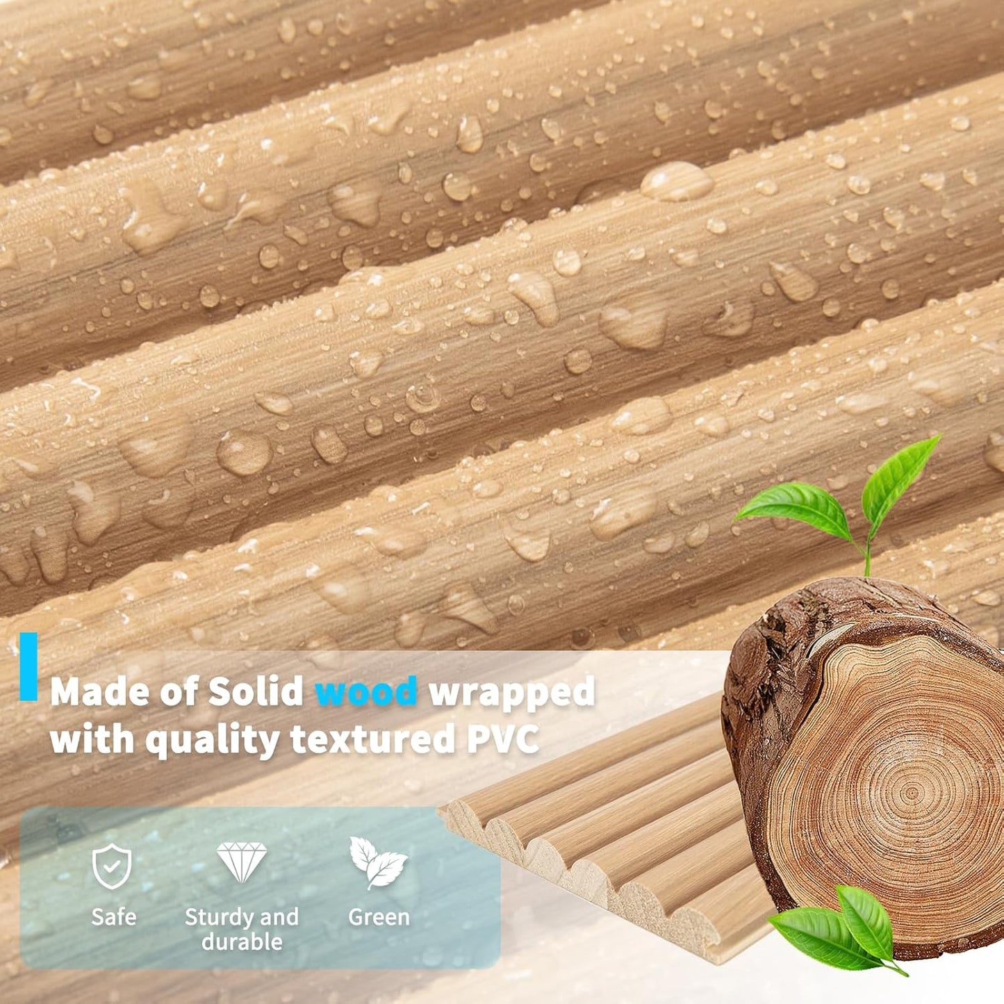 Art3d Fluted Wood Panel for Wall and Ceiling, Beaded Accent Molding for Home Decoration, Pack of 4pcs + 1pc End-Trim, Size 108 x 5.7in.- Beaded Oak