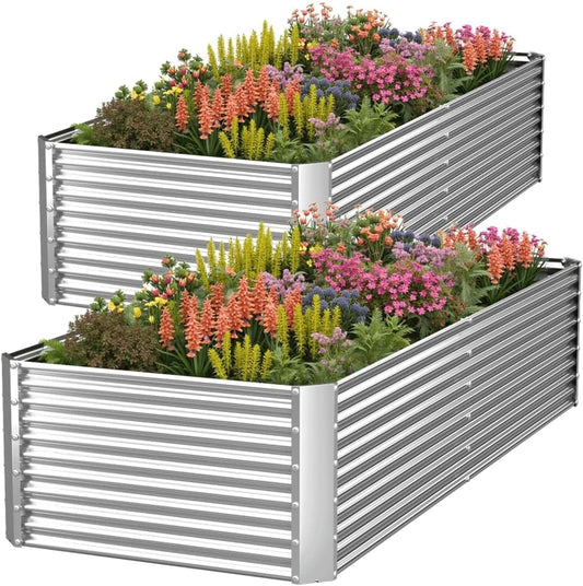 2 Pack 8x4FT Tall Galvanized Raised Garden Bed Outdoor,Metal Garden Bed for Vegetables,Steel Raised Beds for Gardening,Above Ground Garden Box for Flower