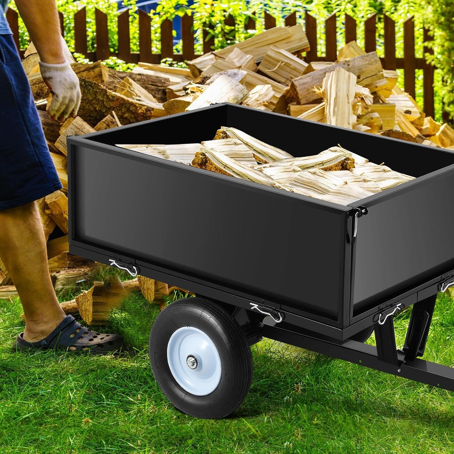 500LB Heavy Duty Steel Dump Cart Trailer - 11.4 Cu Ft Capacity Tow Behind Utility Trailer for ATV, Lawn Tractor, Riding Mower - Removable Tailgate & Dumping Feature, Black