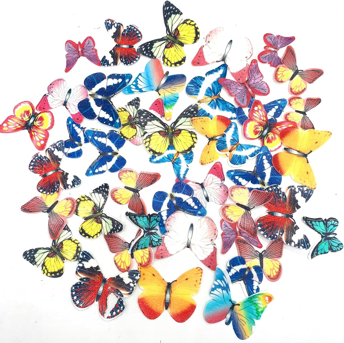 48Pcs Edible Cake Butterfly Decoration Cake Toppers Birthday Party Cupcake Toppers Mixed Size & Colour