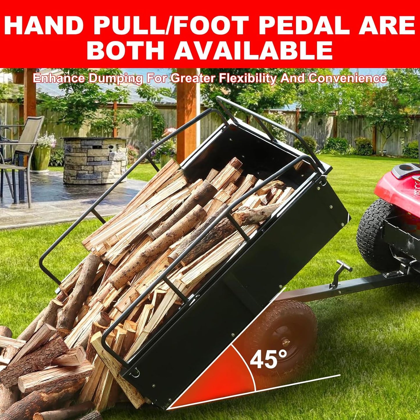 Heavy Duty Steel Garden Cart, 750Lbs Yard Garden Pull Behind Dump Trailer with Removable Sides for Atvs Utvs Lawn Garden Tractors, Black