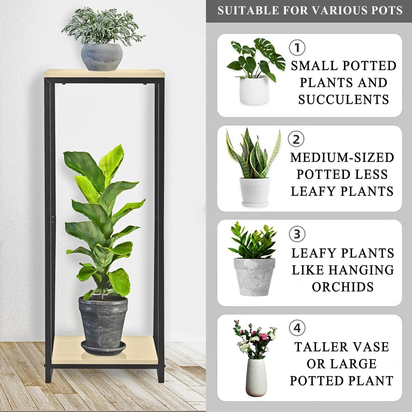 34" Tall Plant Stand Indoor, 2-Tier Modern Plant Shelf, Corner Flower Pot Holder Organizer for Living Room Balcony Patio Garden (Light Oak)