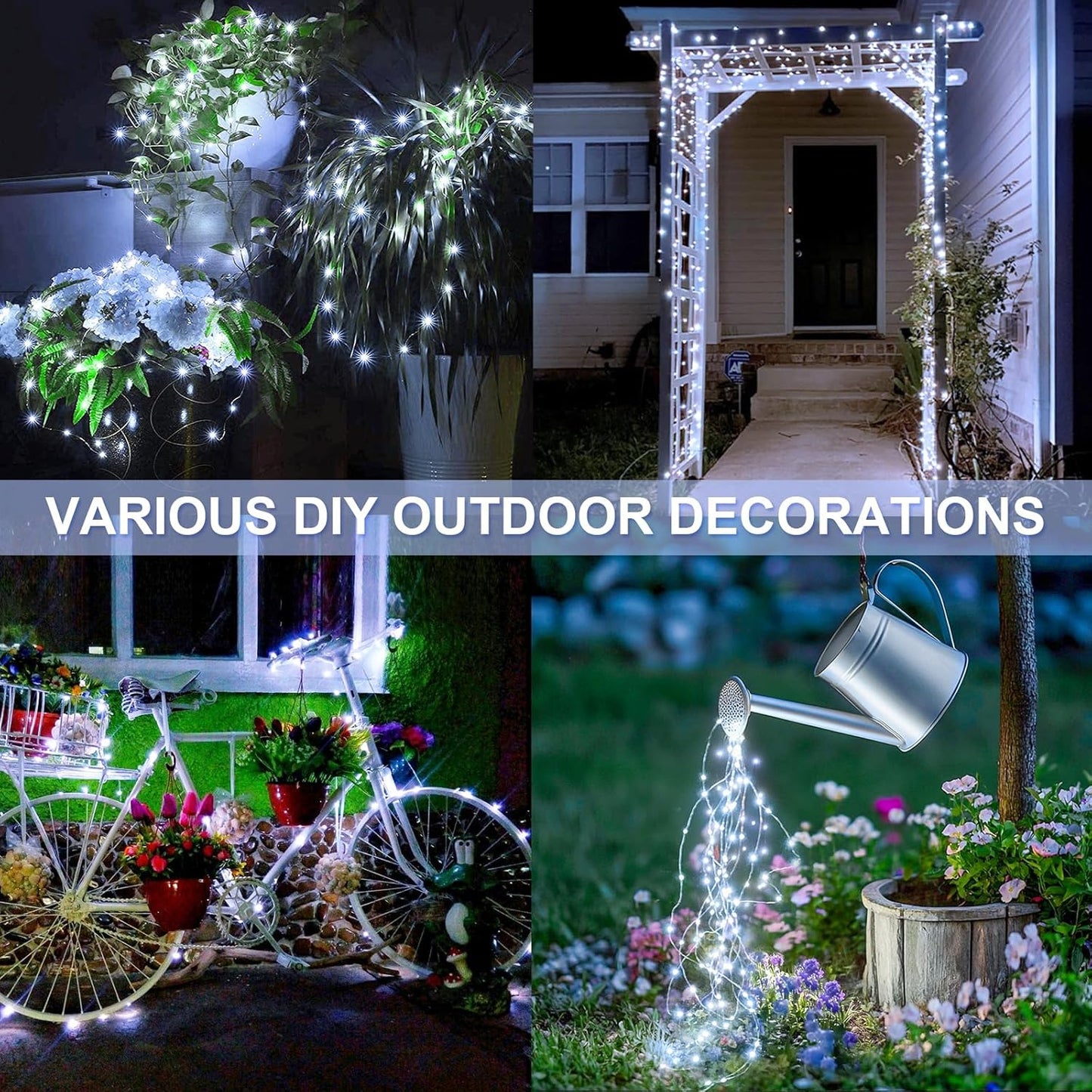 JMEXSUSS 2 Pack Solar String Lights Outdoor Waterproof, Each 33FT 100 LED Solar Lights Outdoor, 8 Modes White Fairy Light for Outside Yard Tree Patio Garden Wedding Christmas Decorations