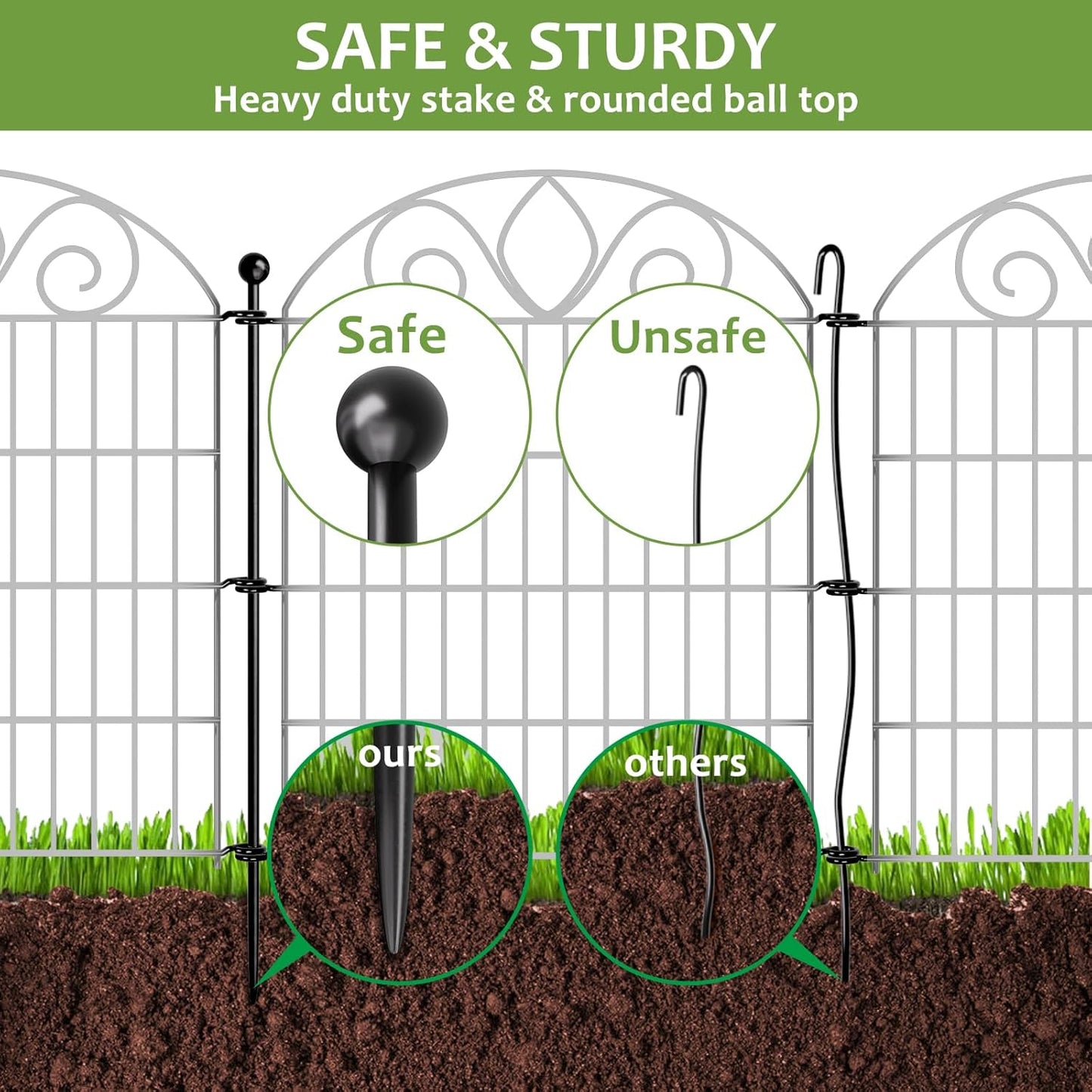 10 Panels No Dig Tall Garden Fence Panel – 34" H X 22' L Rustproof Metal Dog Fence Outdoor for Yard, Decorative Animal Barrier Fence for Pet, Garden Border, Patio, Flower Beds| Temporary Fencing