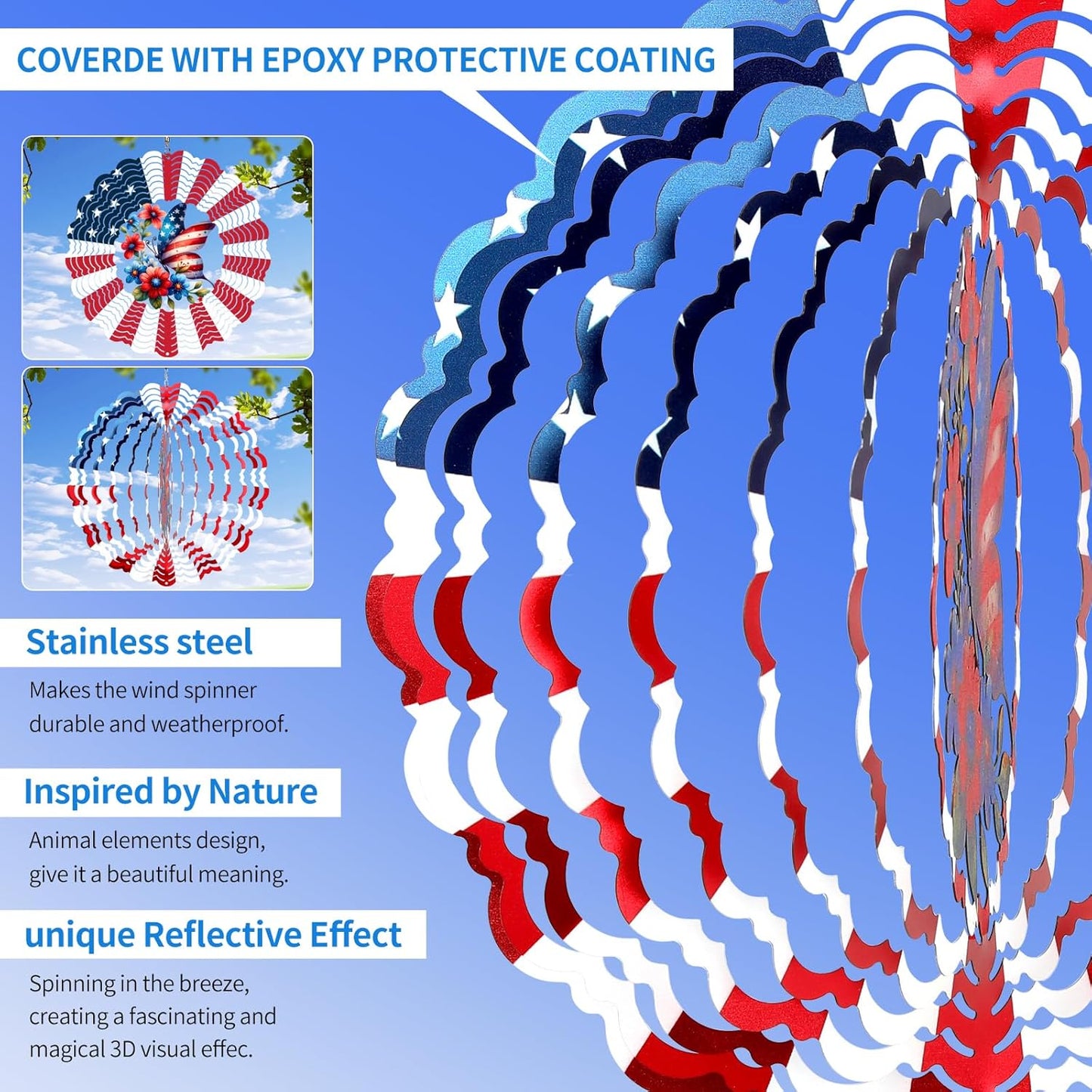 Wind Spinners Outdoor Butterfly - Birthday Gifts for Women Mom Wife Grandma, Hanging Butterflies Wind Sculptures, 12 inch 3D Wind Spinner for Garden Decor for Outside, Garden, Patio, Yard, Outdoor