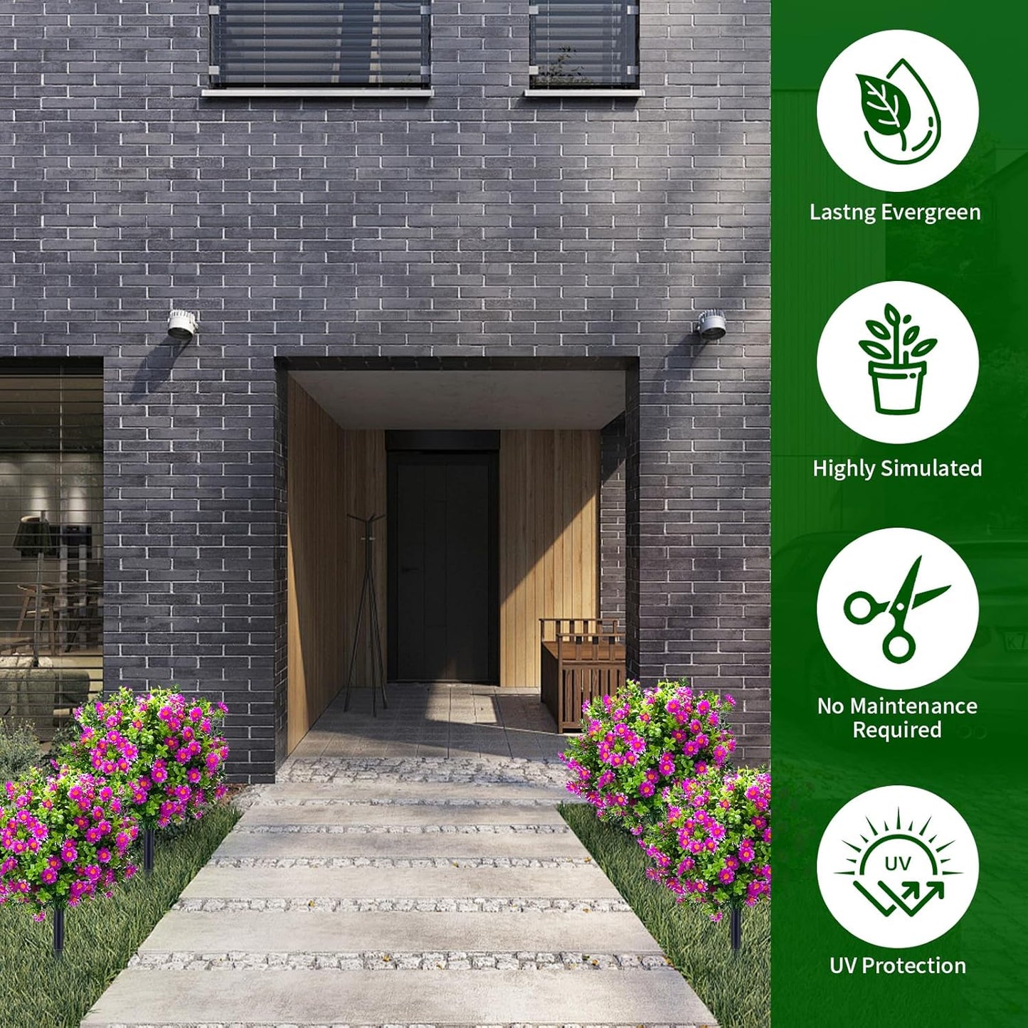 23.6" Artificial Boxwood Topiary Ball Trees with Purple Flowers, Set of 2 UV Resistant No Fade Outdoor Faux Plants with Ground Spike, Fake Shrubs for Garden, Patio, Porch, Yard, Indoor Decor