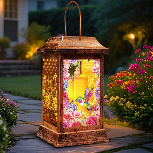 Hummingbird Solar Lanterns Outdoor Hanging Lanterns, Metal Glass Garden Decor Solar Lights, Gifts for Women Mom Birthday Grandma Mothers Day, Waterproof Decorative Lantern for Outside Patio Yard