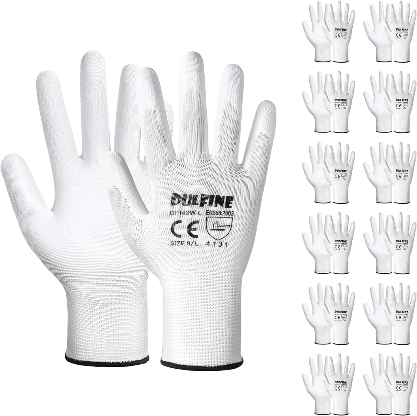 Safety Work Gloves PU Coated-12 Pairs,White Seamless Knit Glove with Polyurethane Coated Smooth Grip on Palm & Fingers, for Men and Women, Ideal for General Duty Work (XX-Large)