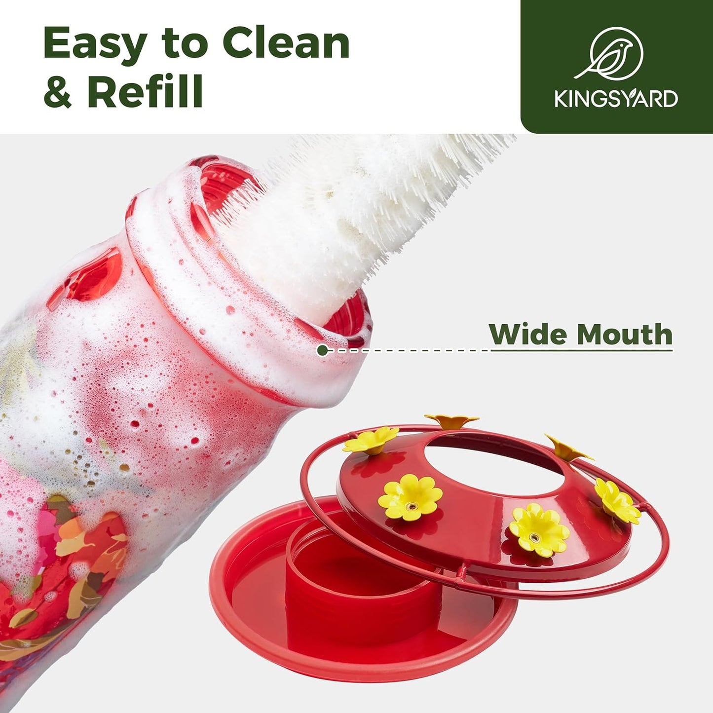 Kingsyard Hummingbird Feeder for Outdoor Hanging - Charming Patterned Glass Humming Bird Feeder with 6 Feeding Ports and Ant Moat, Ideal Gift Choice for Bird Lovers, Red