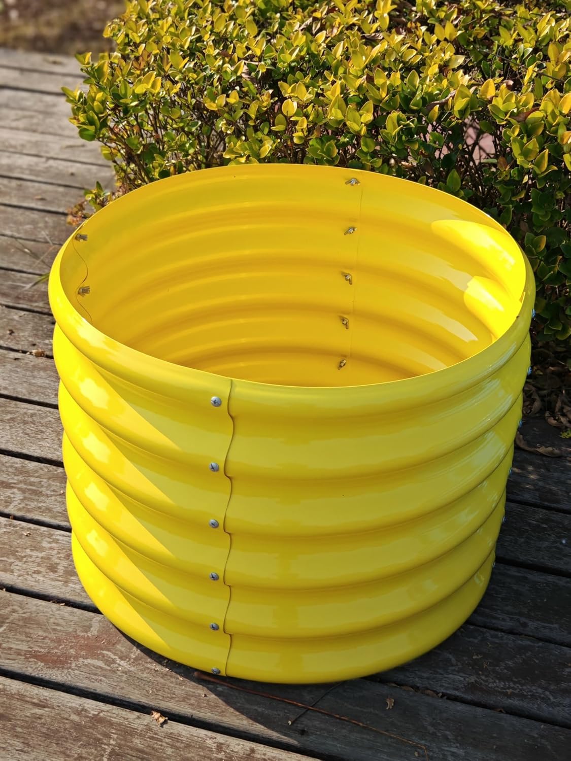 A ANLEOLIFE Kids Raised Garden Beds Outdoor (4-Pack)-24x24x18in Round Galvanized Metal Planter Box for Planting Vegetables, Flowers, Fruits, Eco-Safe & Easy Setup, Sunlit Gold